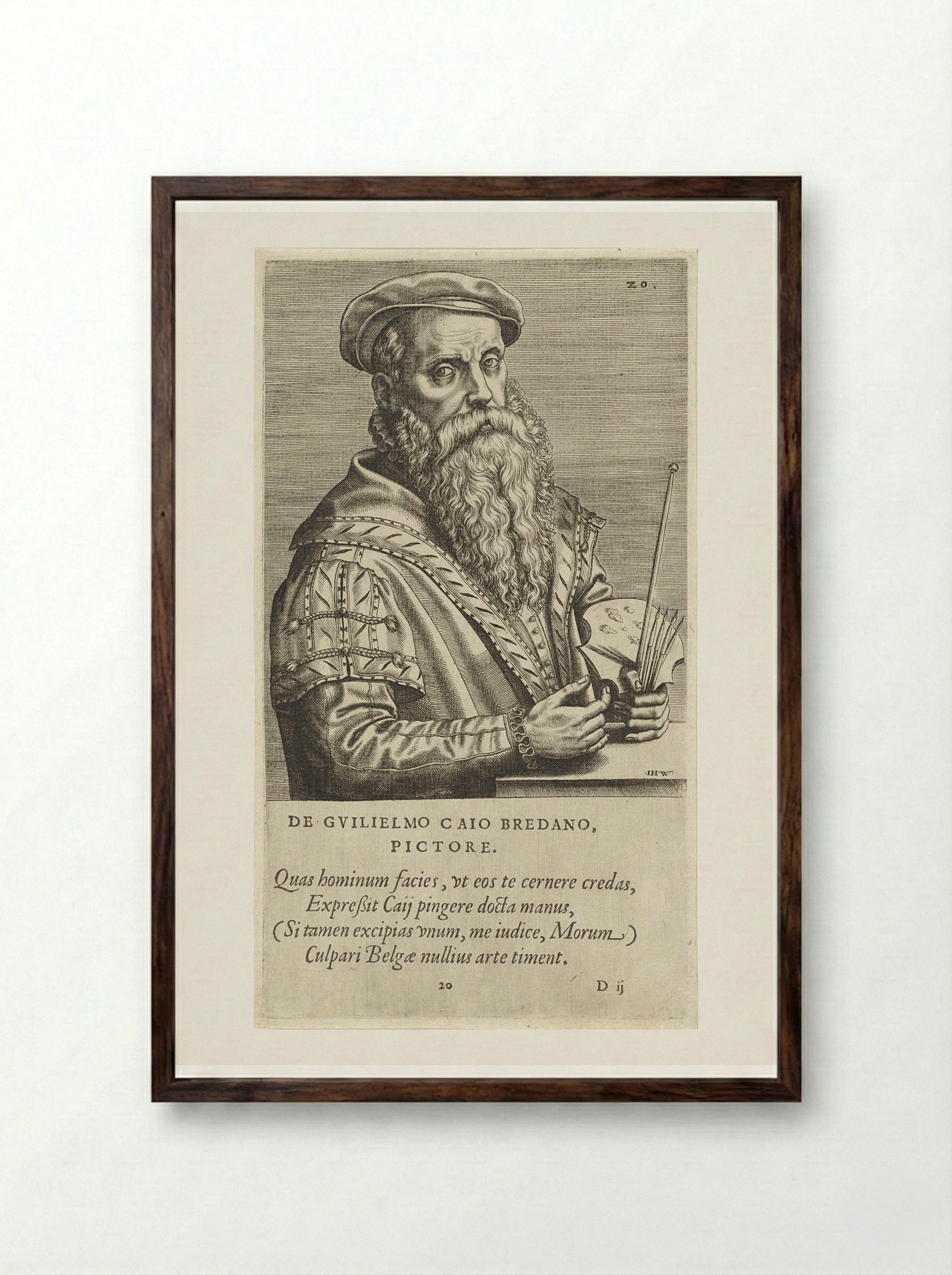 Portrait of Willem Key - Johannes Wierix - Framed Print Dark Wood