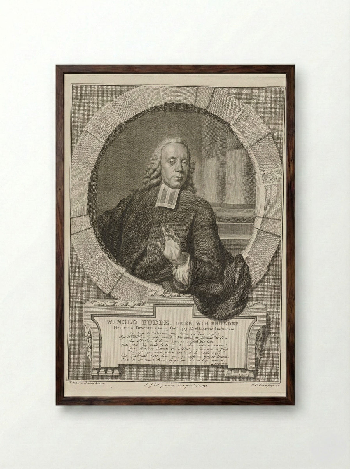 Portrait of Winold Budde - Jacobus Houbraken - Framed Print Dark Wood
