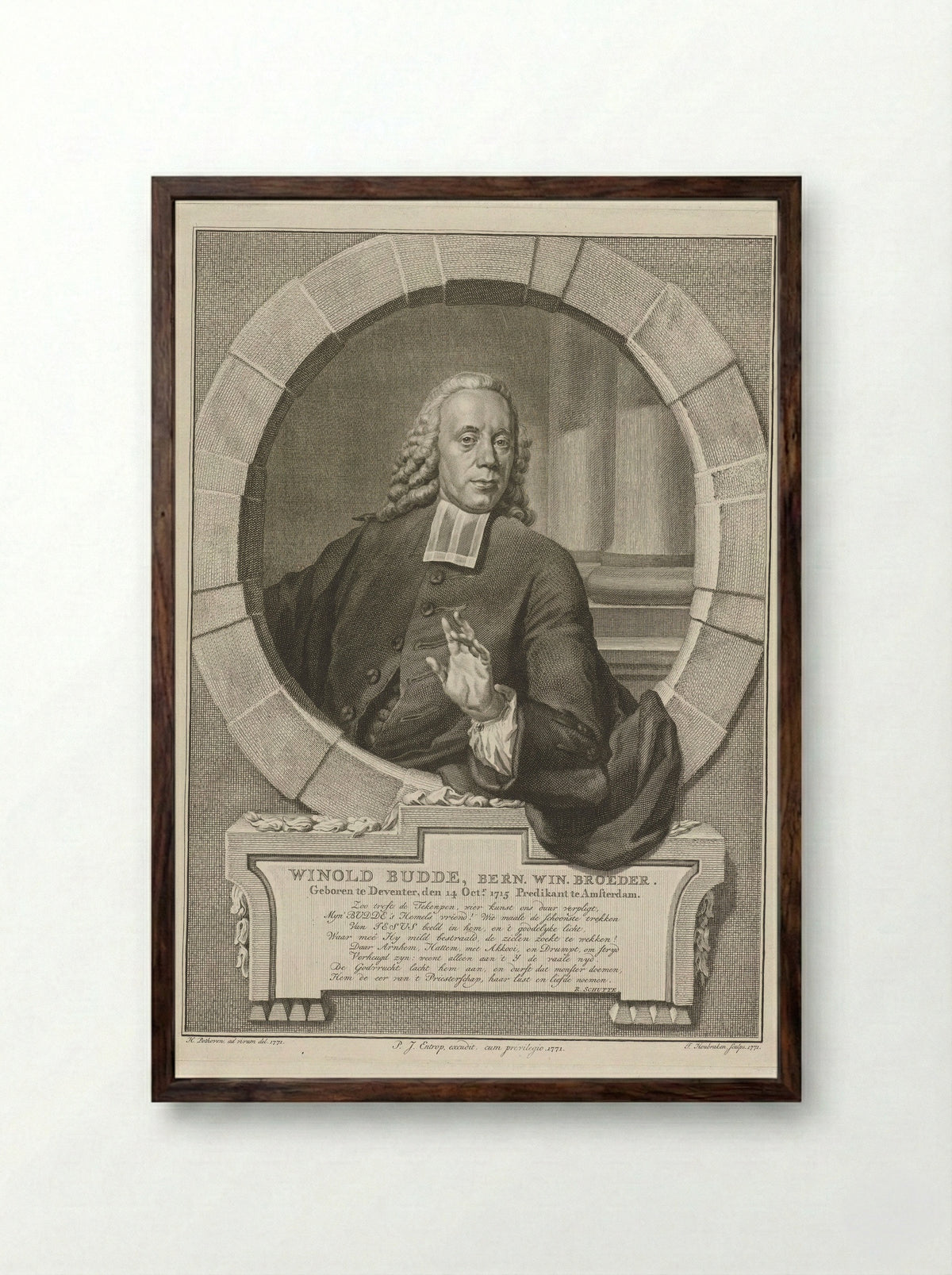 Portrait of Winold Budde - Jacobus Houbraken - Framed Print Dark Wood