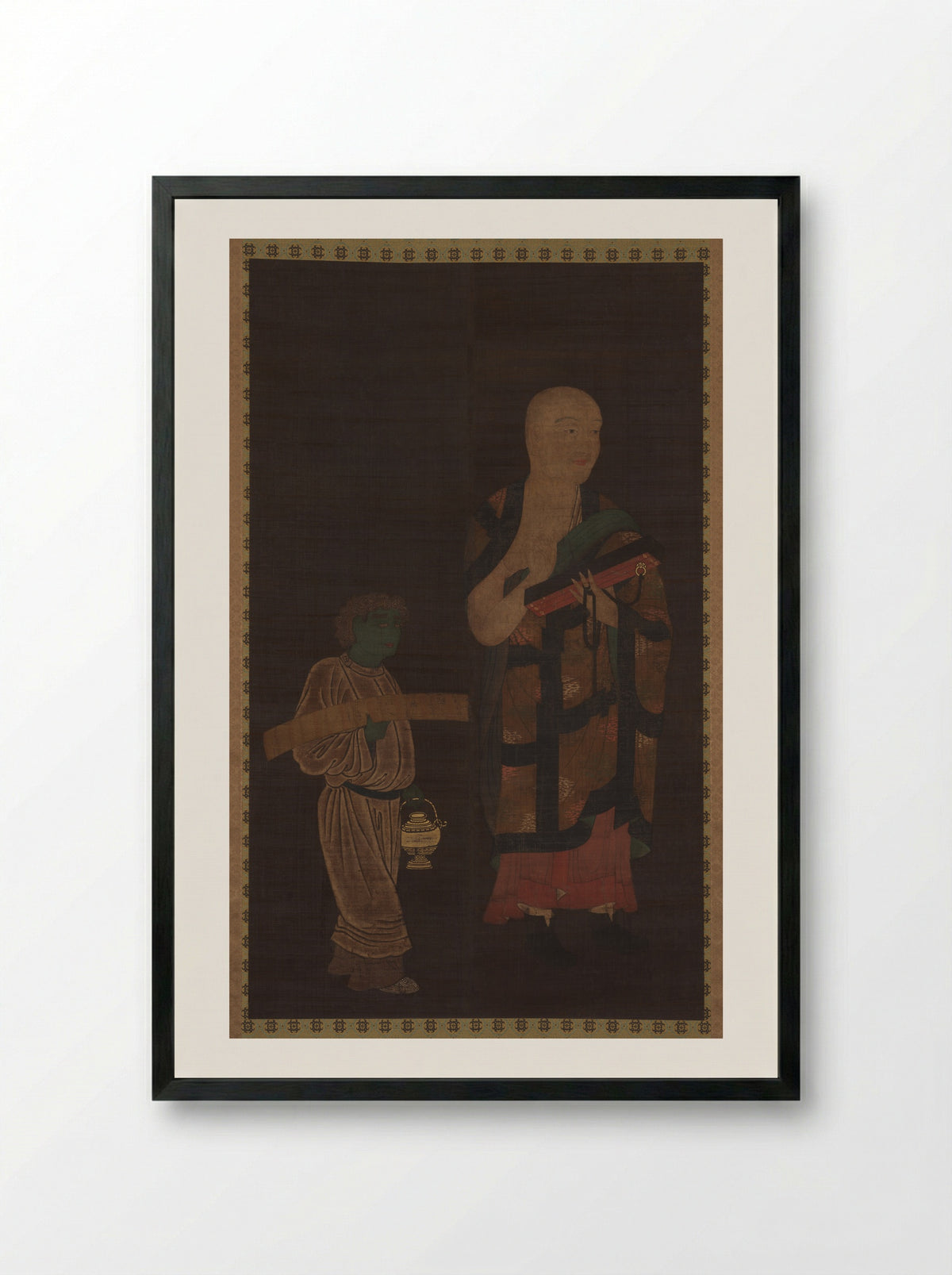 Portrait of Xuanzang (Genjō) with Attendant - Kasuga Motomitsu - Framed Print Black