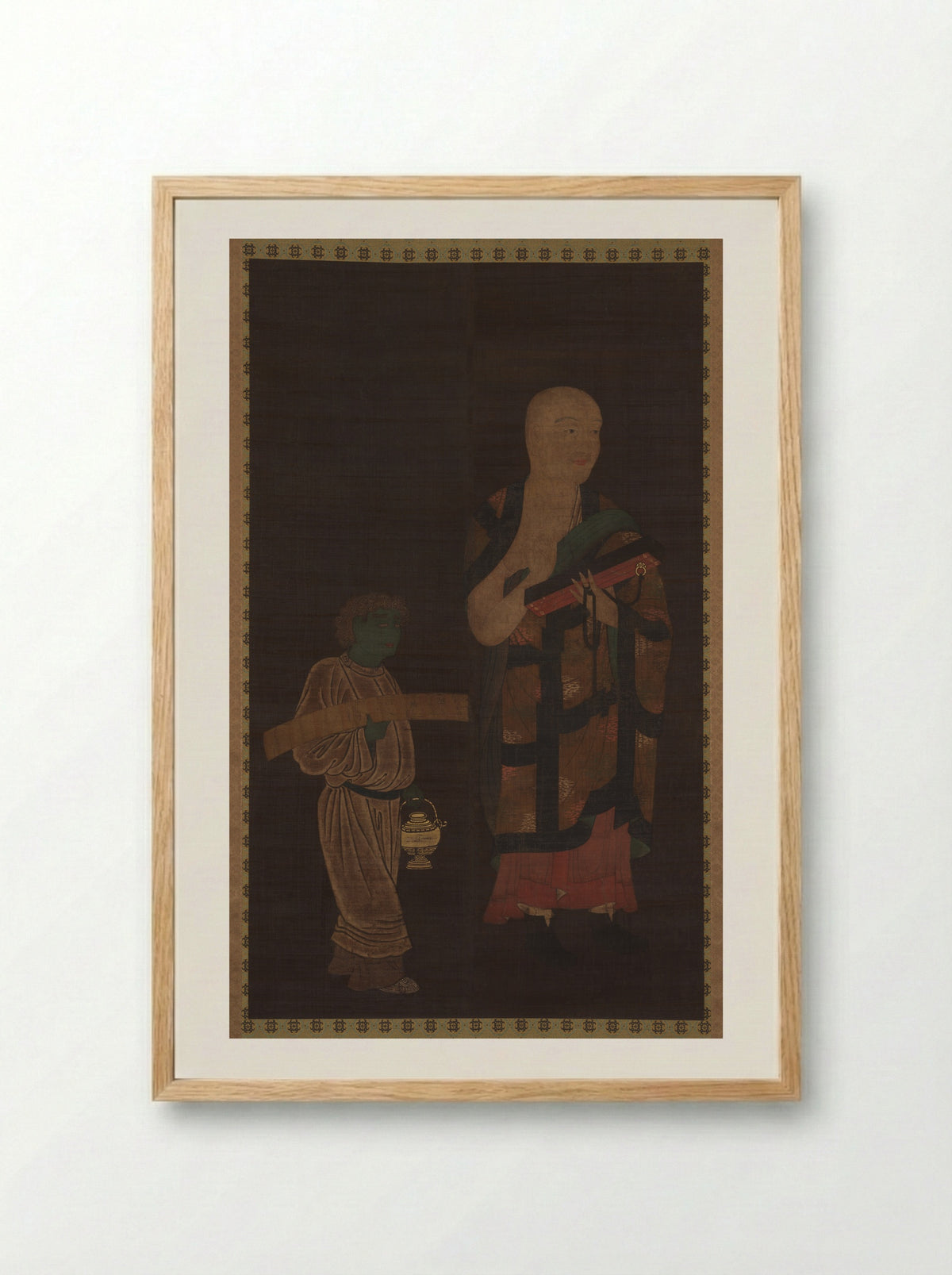 Portrait of Xuanzang (Genjō) with Attendant - Kasuga Motomitsu - Framed Print Wood