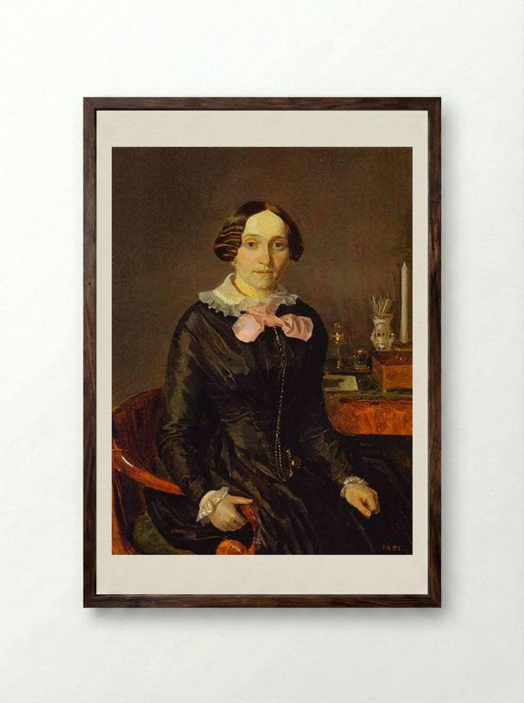 Portrait of Ye. P. Zhdanovich - Pavel Fedotov - Framed Print Dark Wood