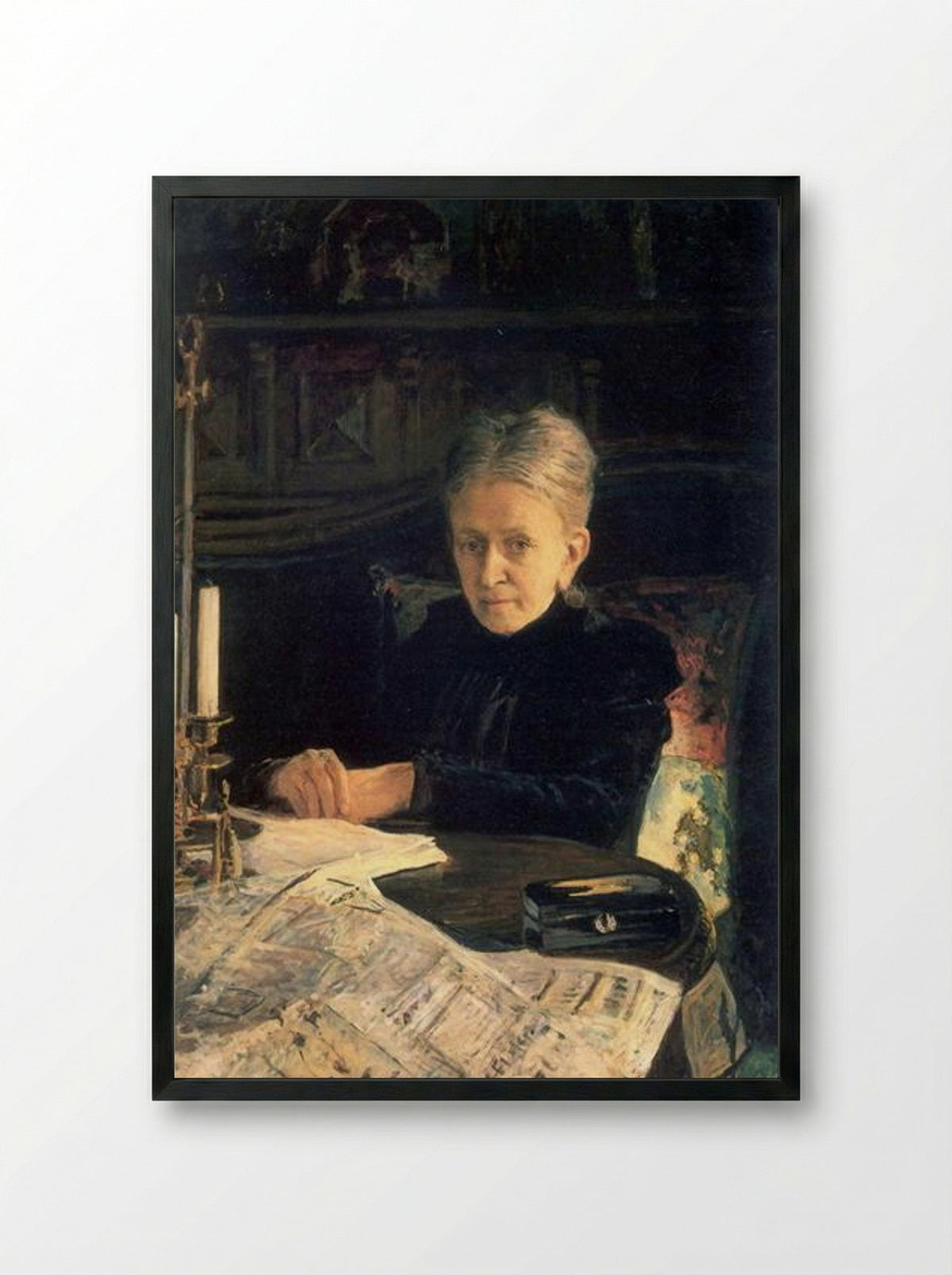 Portrait of Yelena Likhachova - Nikolai Ge - Framed Print Black