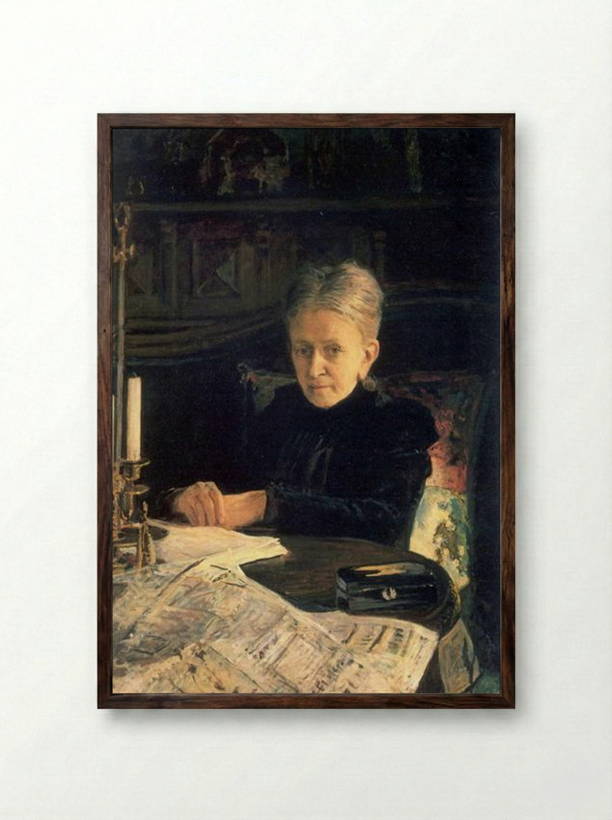 Portrait of Yelena Likhachova - Nikolai Ge - Framed Print Dark Wood