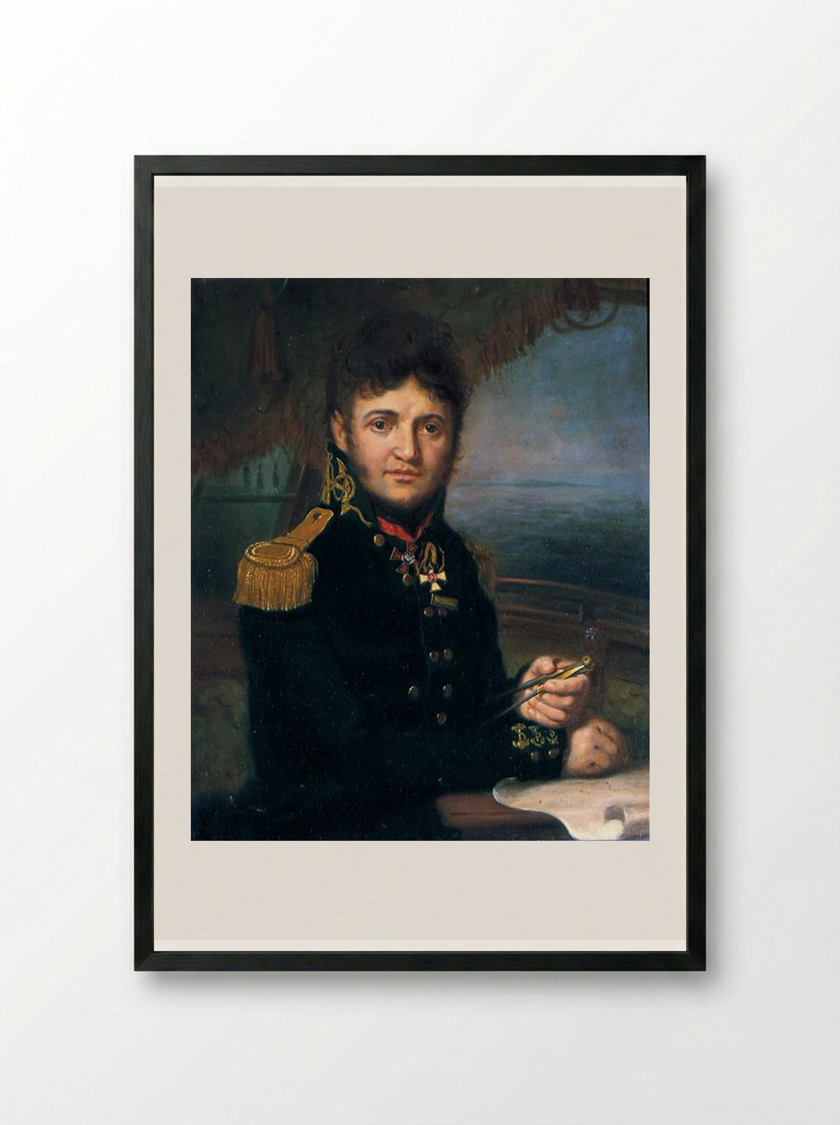 Portrait of Yuri F. Lisyansky - Vladimir Borovikovsky - Framed Print Black