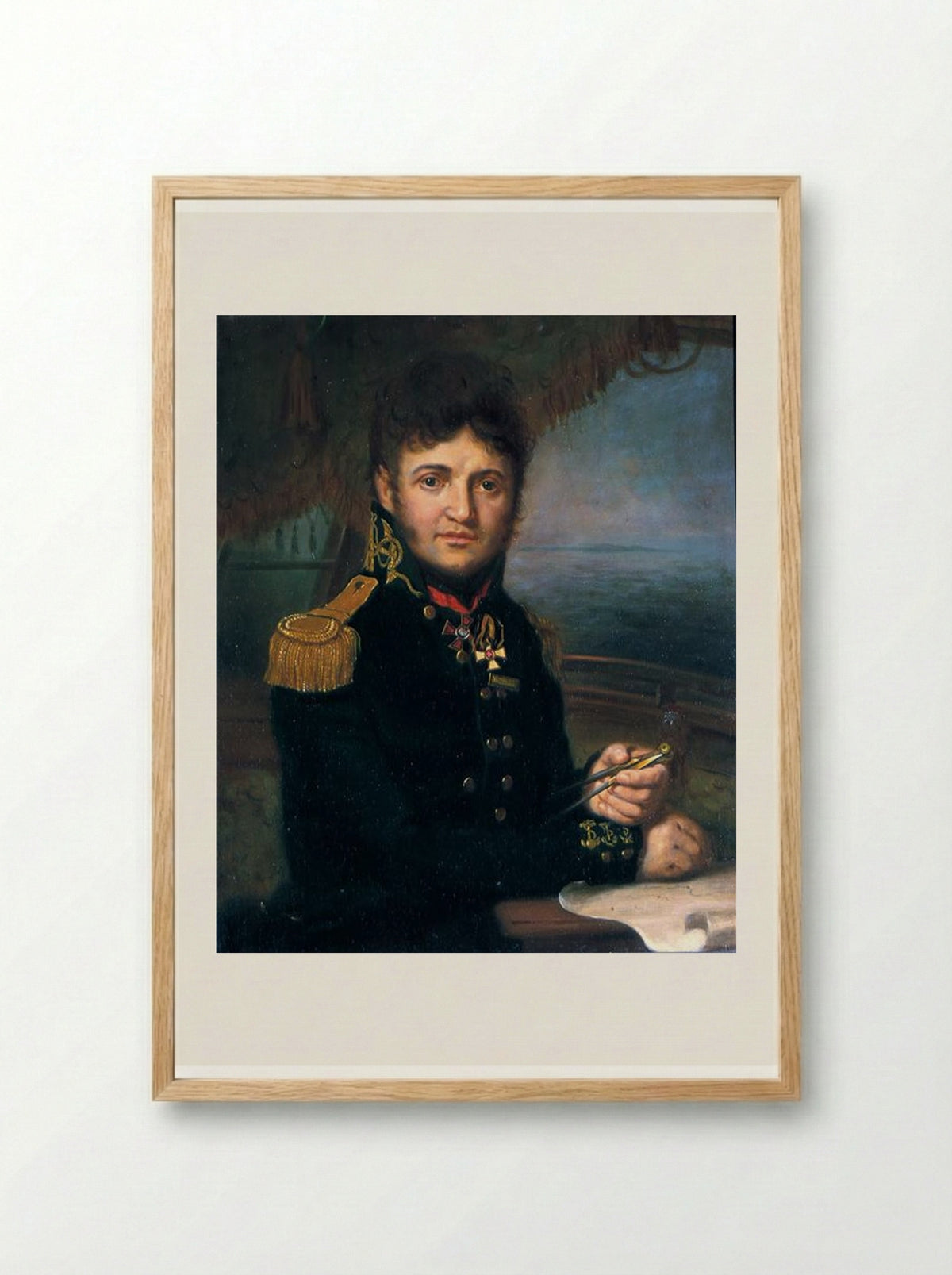 Portrait of Yuri F. Lisyansky - Vladimir Borovikovsky - Framed Print Wood