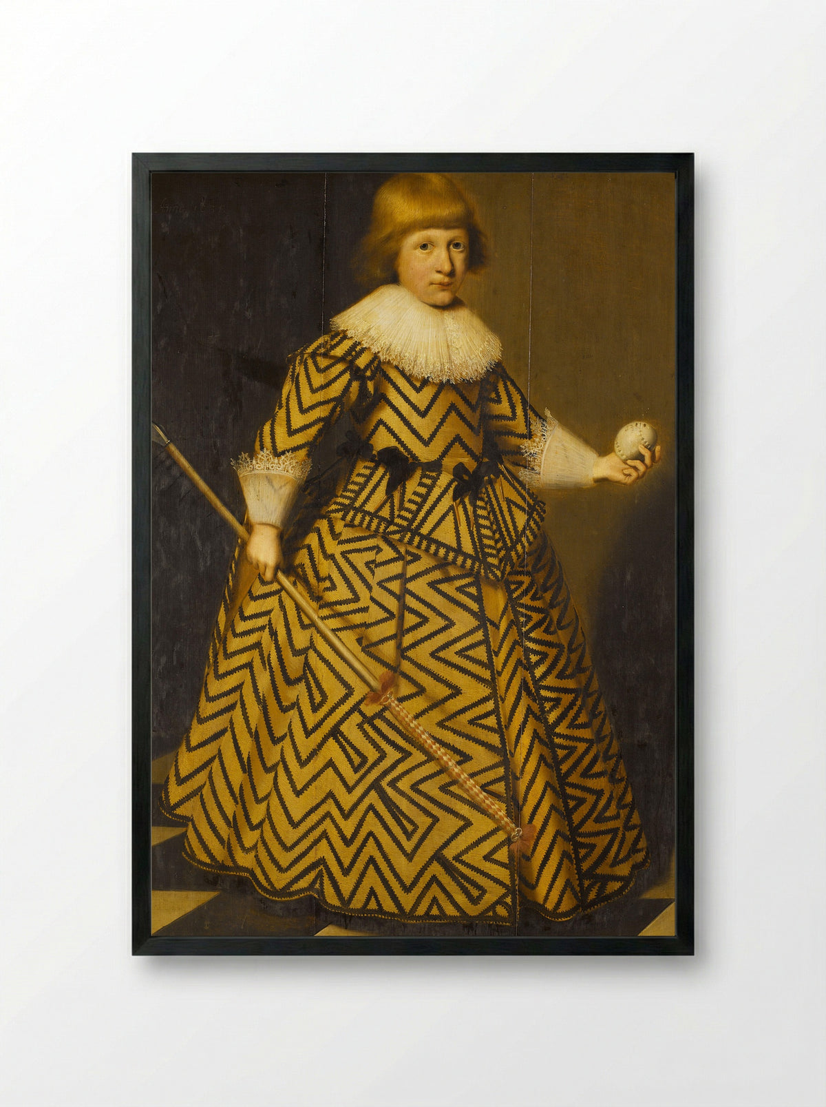 Portrait of a Boy with a Kolf Club - Wybrand de Geest (I) - Framed Print Black