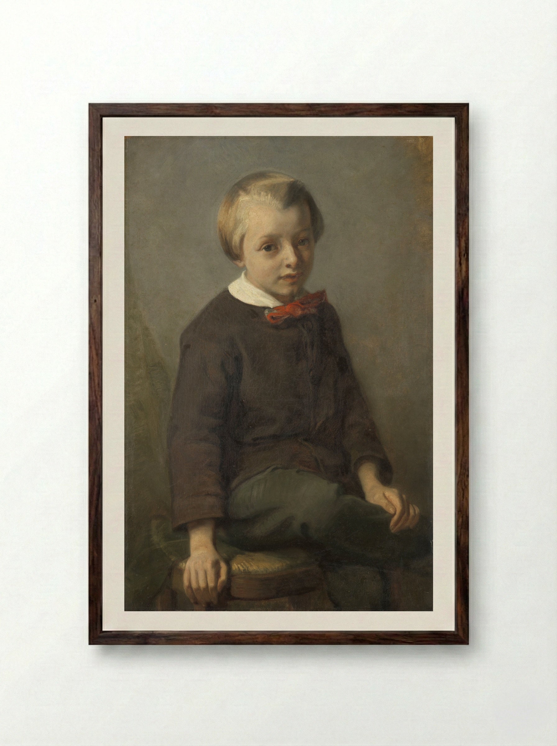 Portrait of a Boy - August Allebé - Framed Print Dark Wood