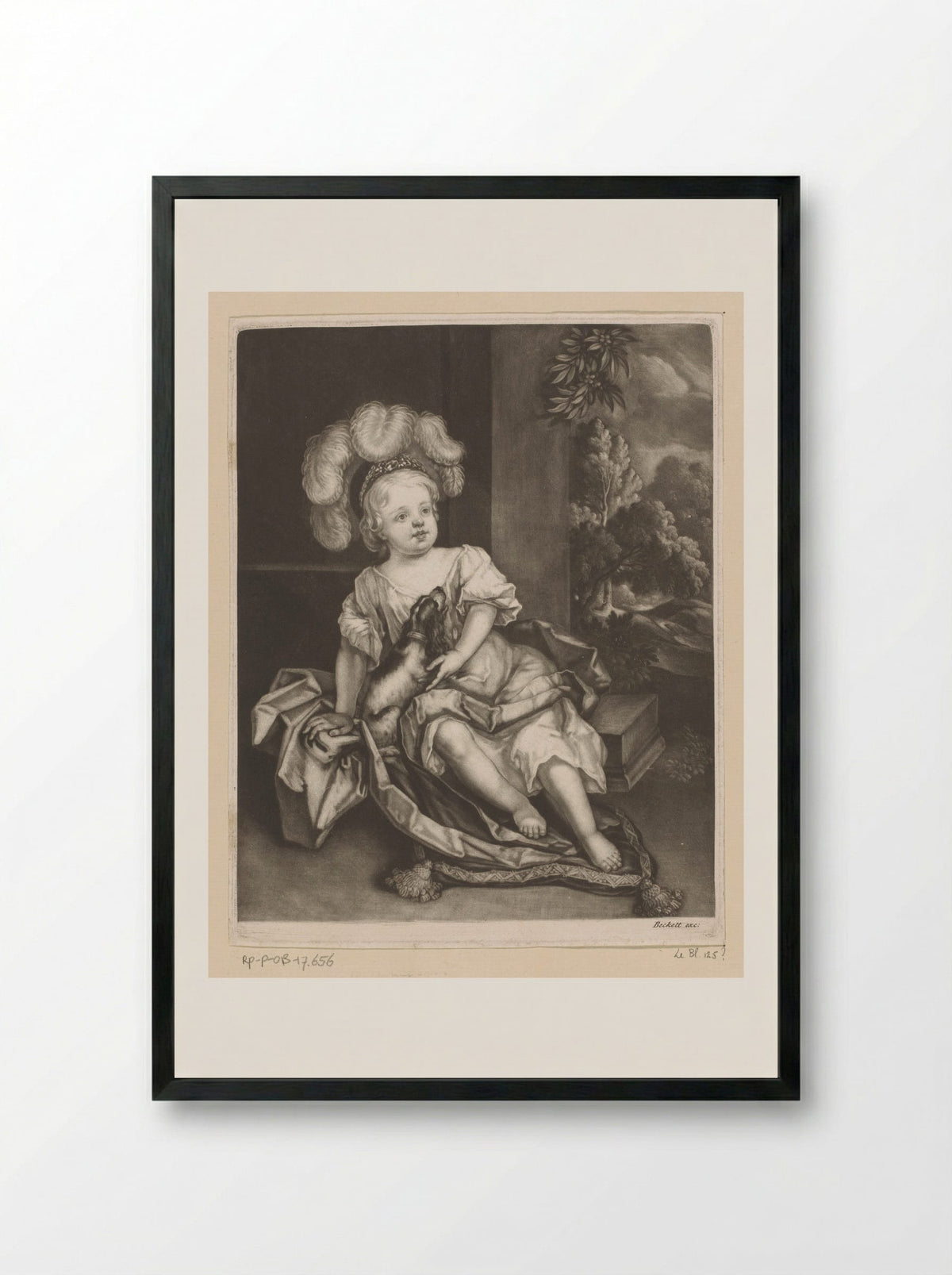 Portrait of a Child with a Dog, possibly William, Duke of Gloucester - Isaac Beckett - Framed Print Black