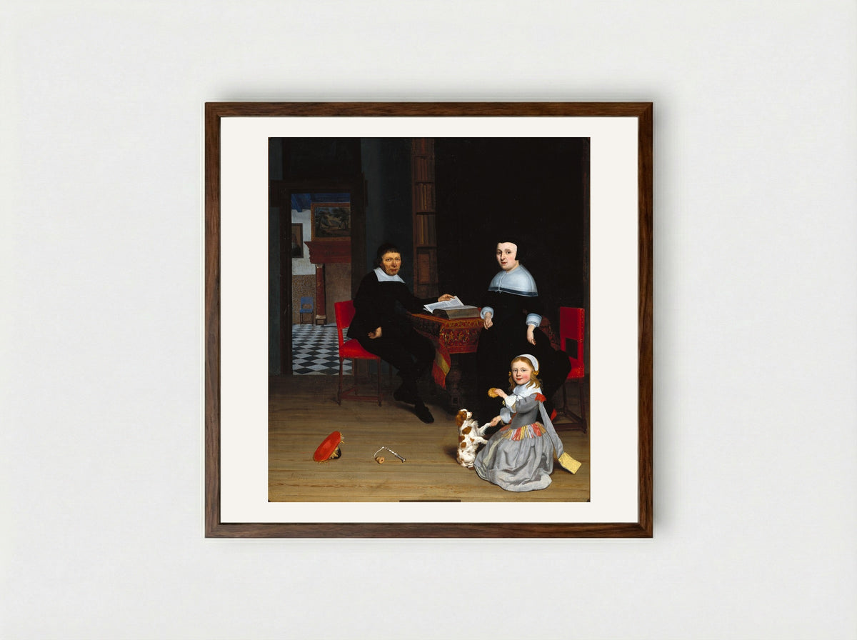 Portrait of a Family - Jakob Ochtervelt - Framed Print Dark Wood