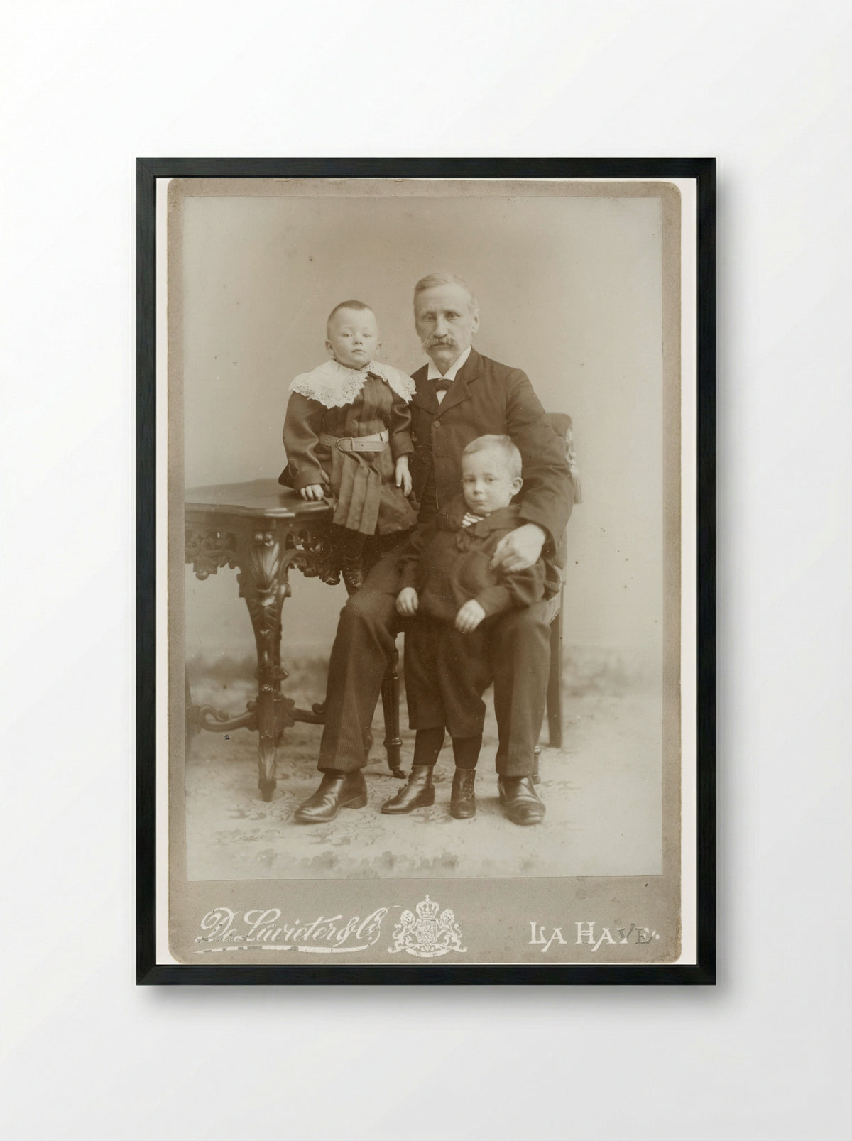 Portrait of a Gentleman with Two Children - Johannes Lodewijk de Lavieter - Framed Print Black