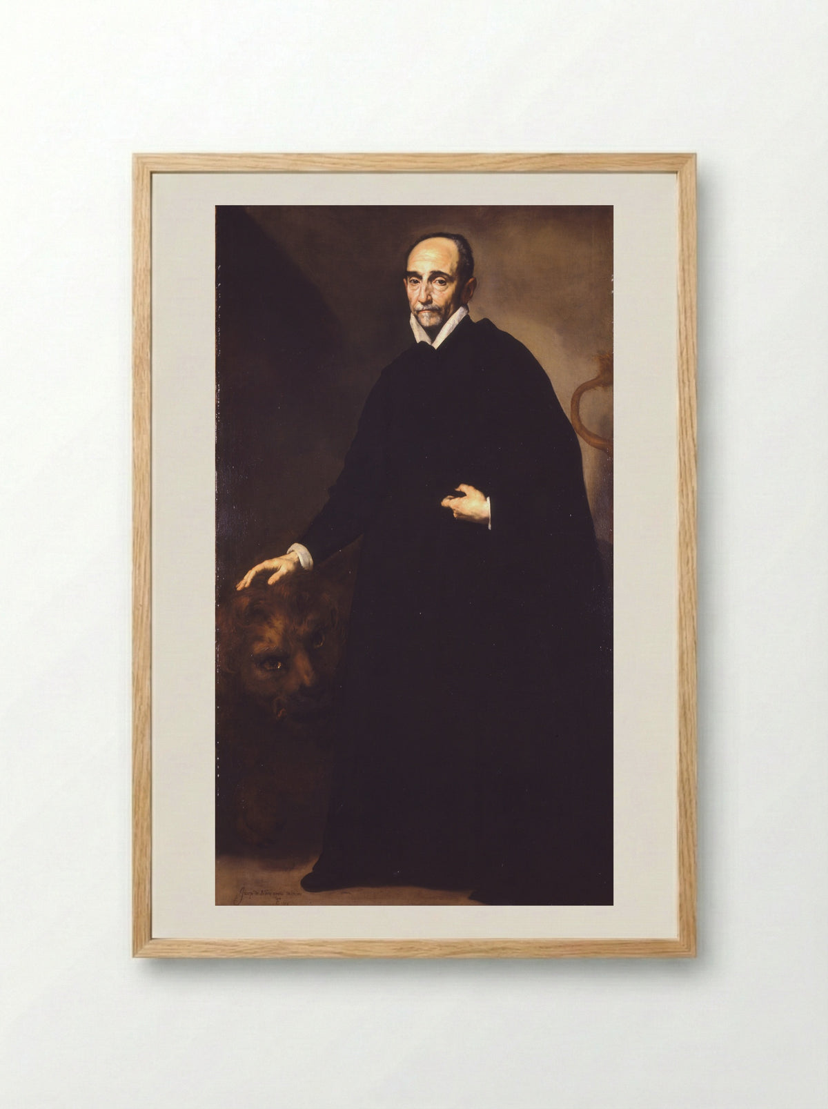 Portrait of a Gentleman with a Lion - Jusepe de Ribera - Framed Print Wood