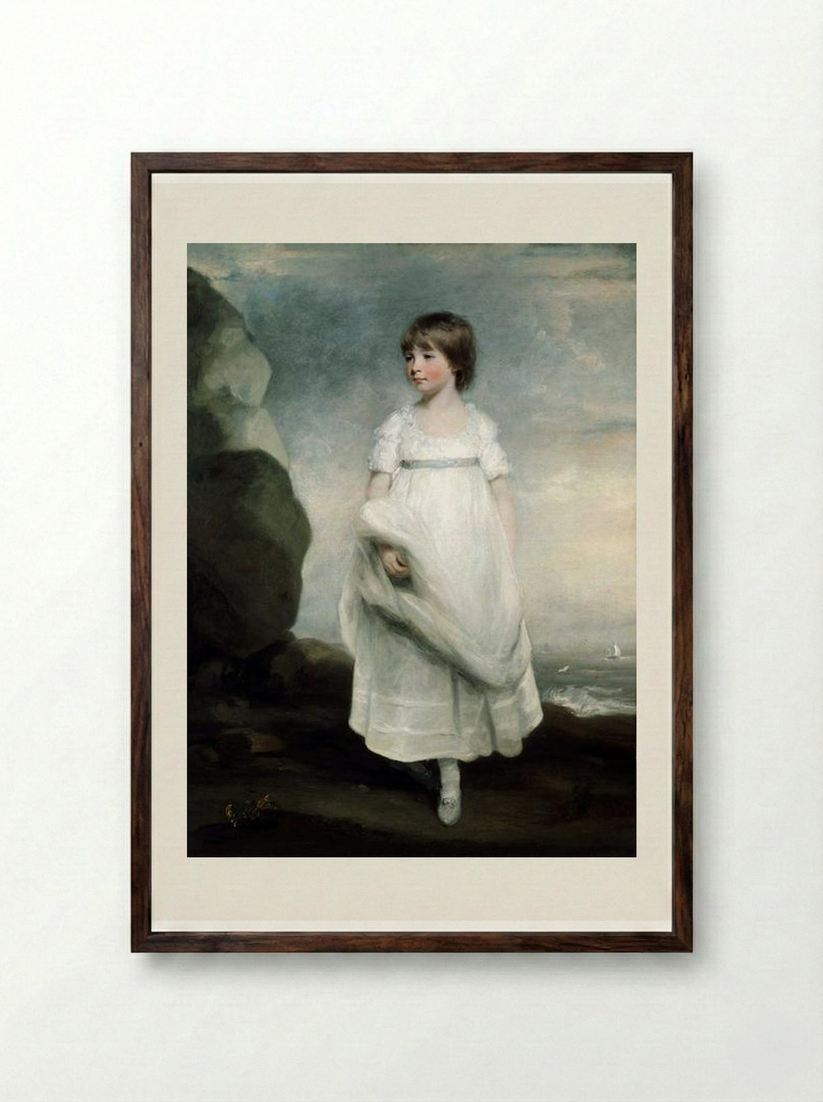 Portrait of a Girl by the Sea - John Hoppner - Framed Print Dark Wood