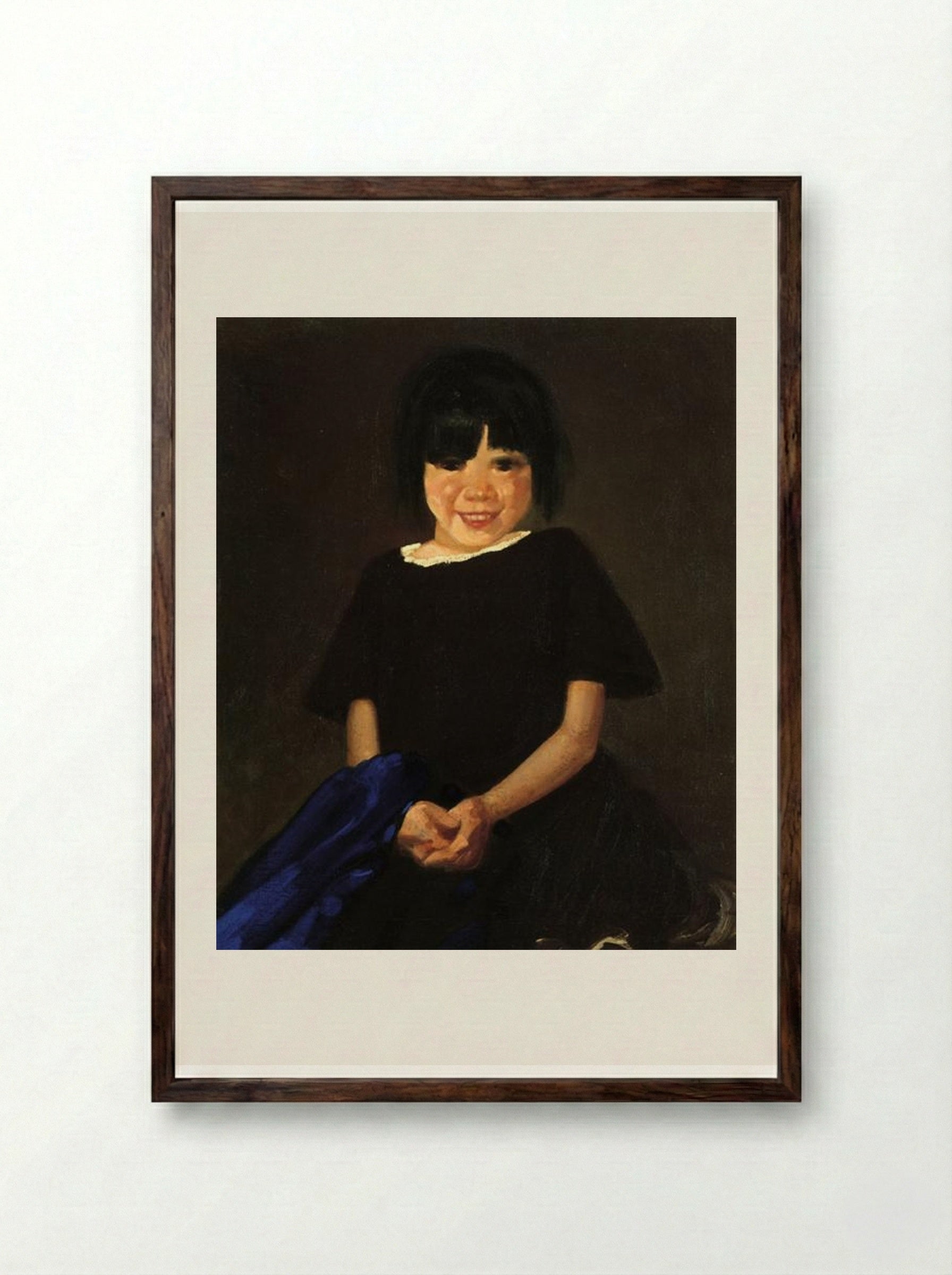 Portrait of a Girl in Black - George Luks - Framed Print Dark Wood