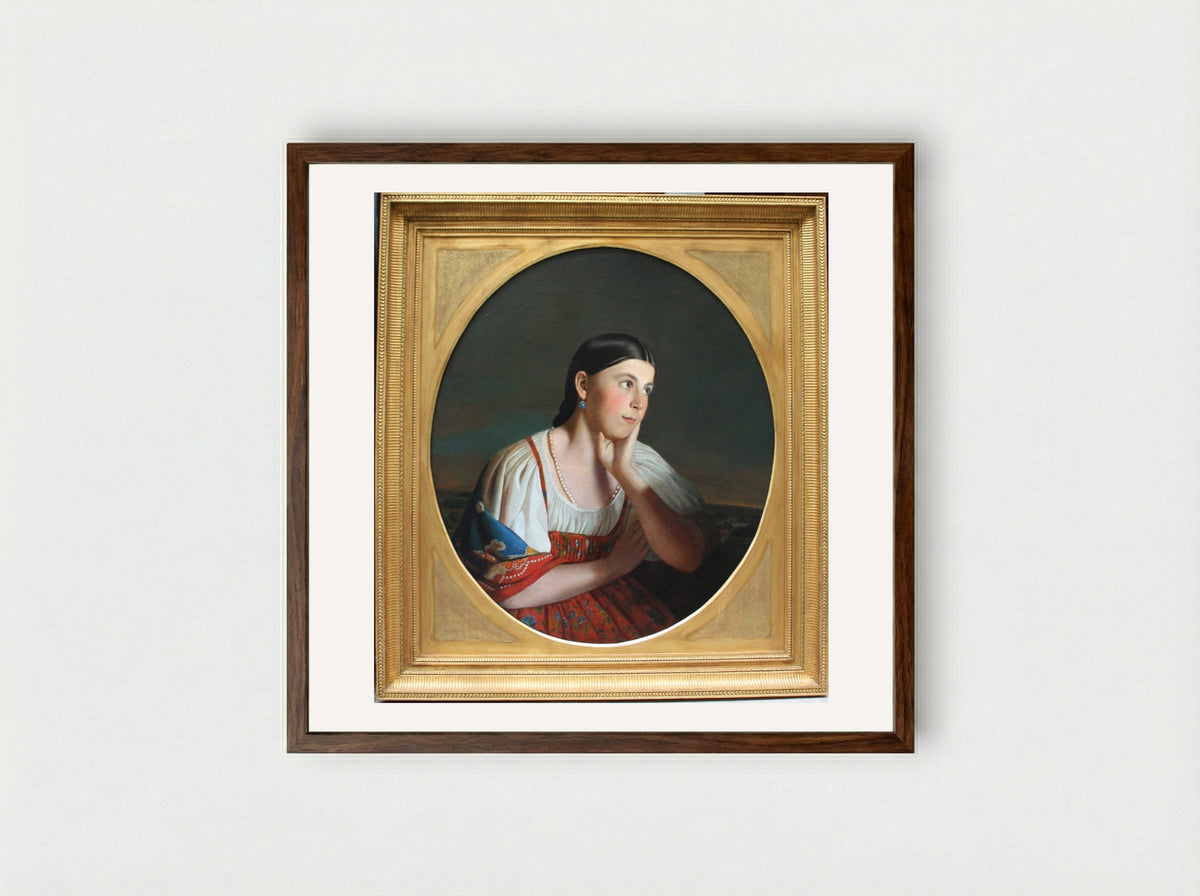 Portrait of a Girl - Alexey Venetsianov - Framed Print Dark Wood