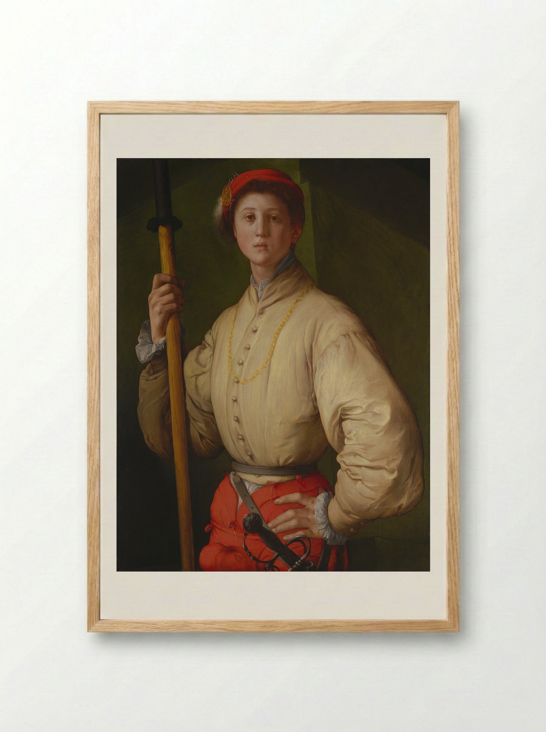Portrait of a Halberdier - Jacopo Pontormo - Framed Print Wood