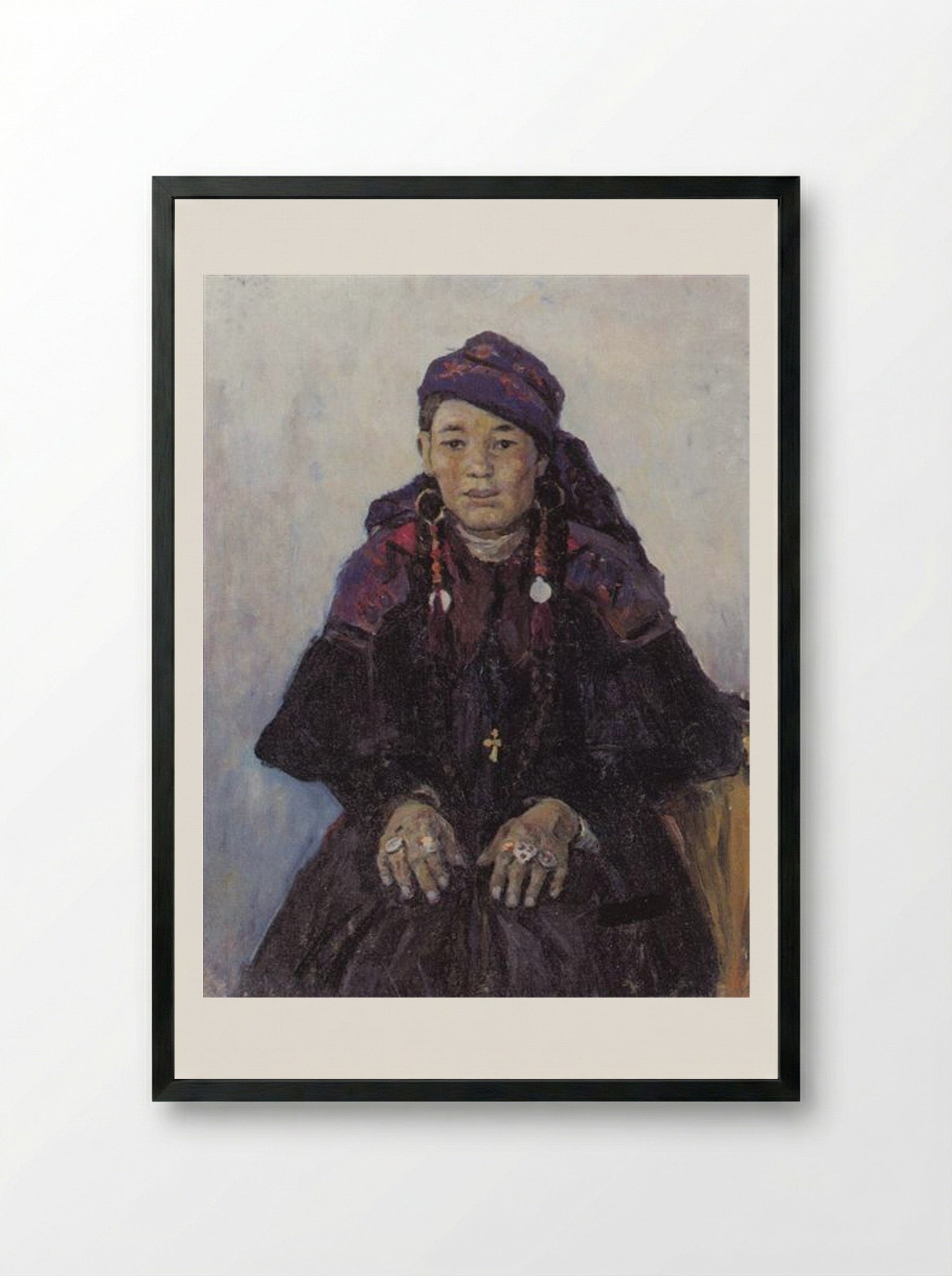 Portrait of a Khakass Woman - Vasily Surikov - Framed Print Black