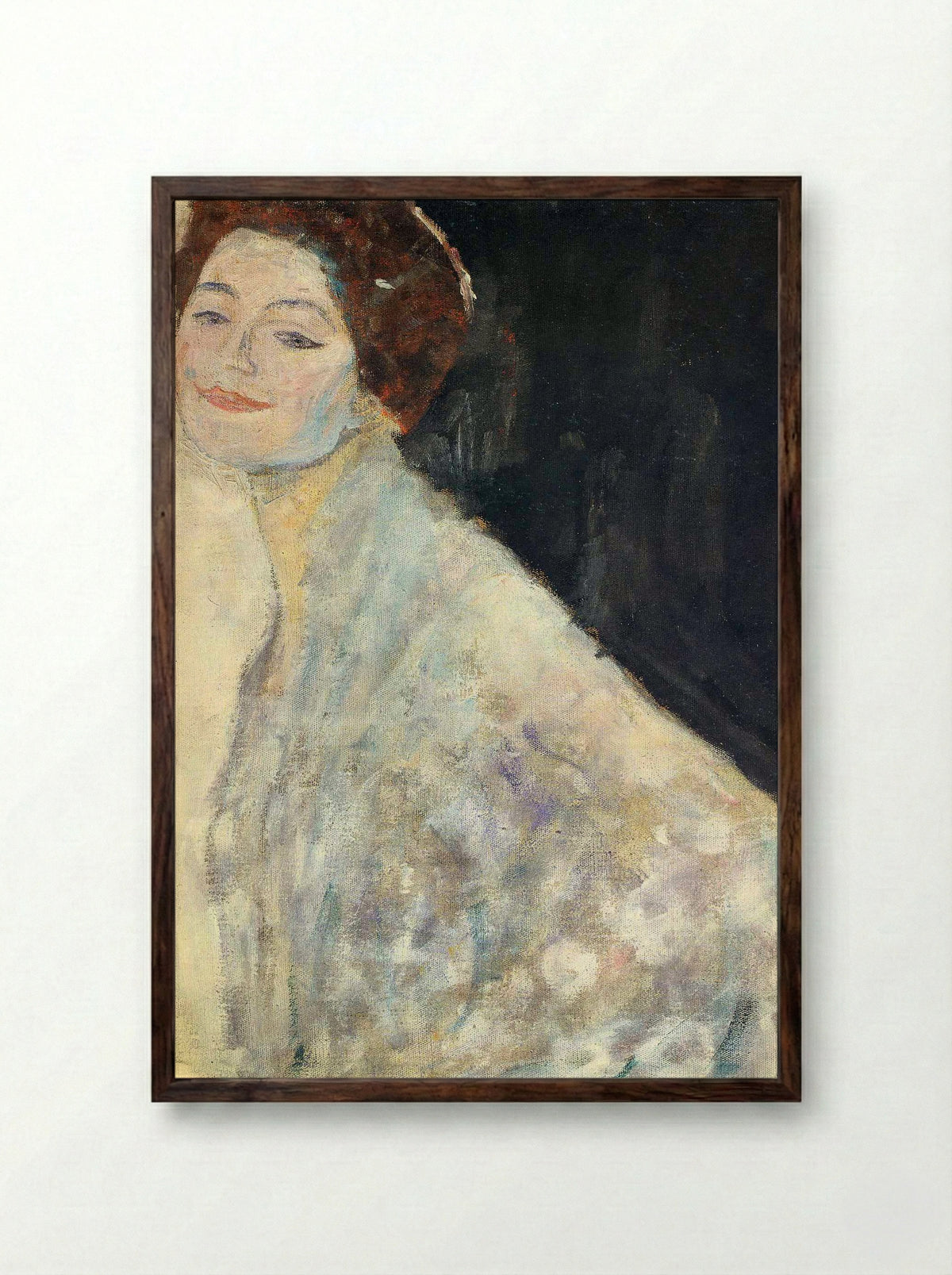 Portrait of a Lady in White (unfinished) - Gustav Klimt - Framed Print Dark Wood