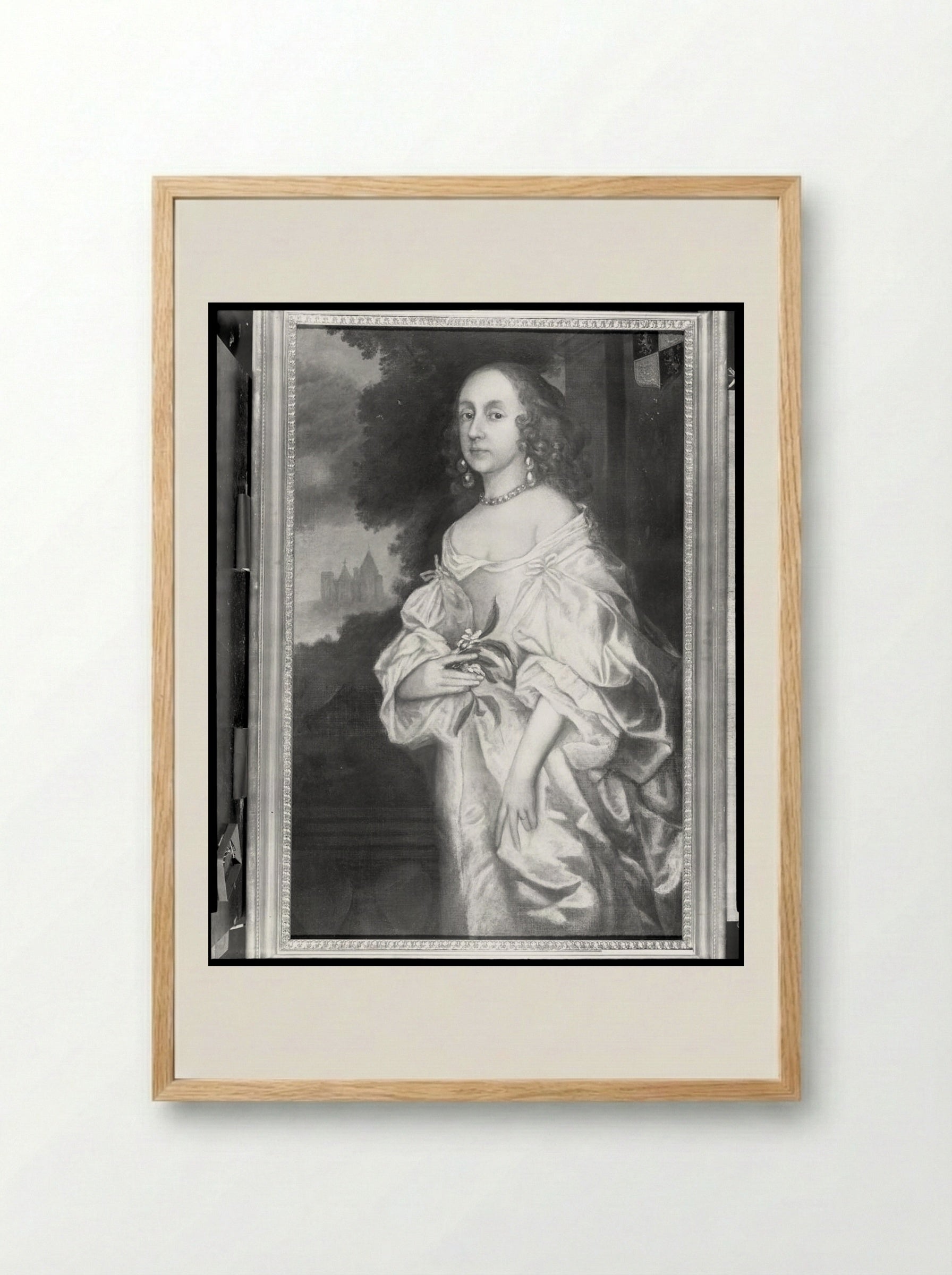 Portrait of a Lady with Castle and Trees in Background - Anthony van Dyck - Framed Print Wood