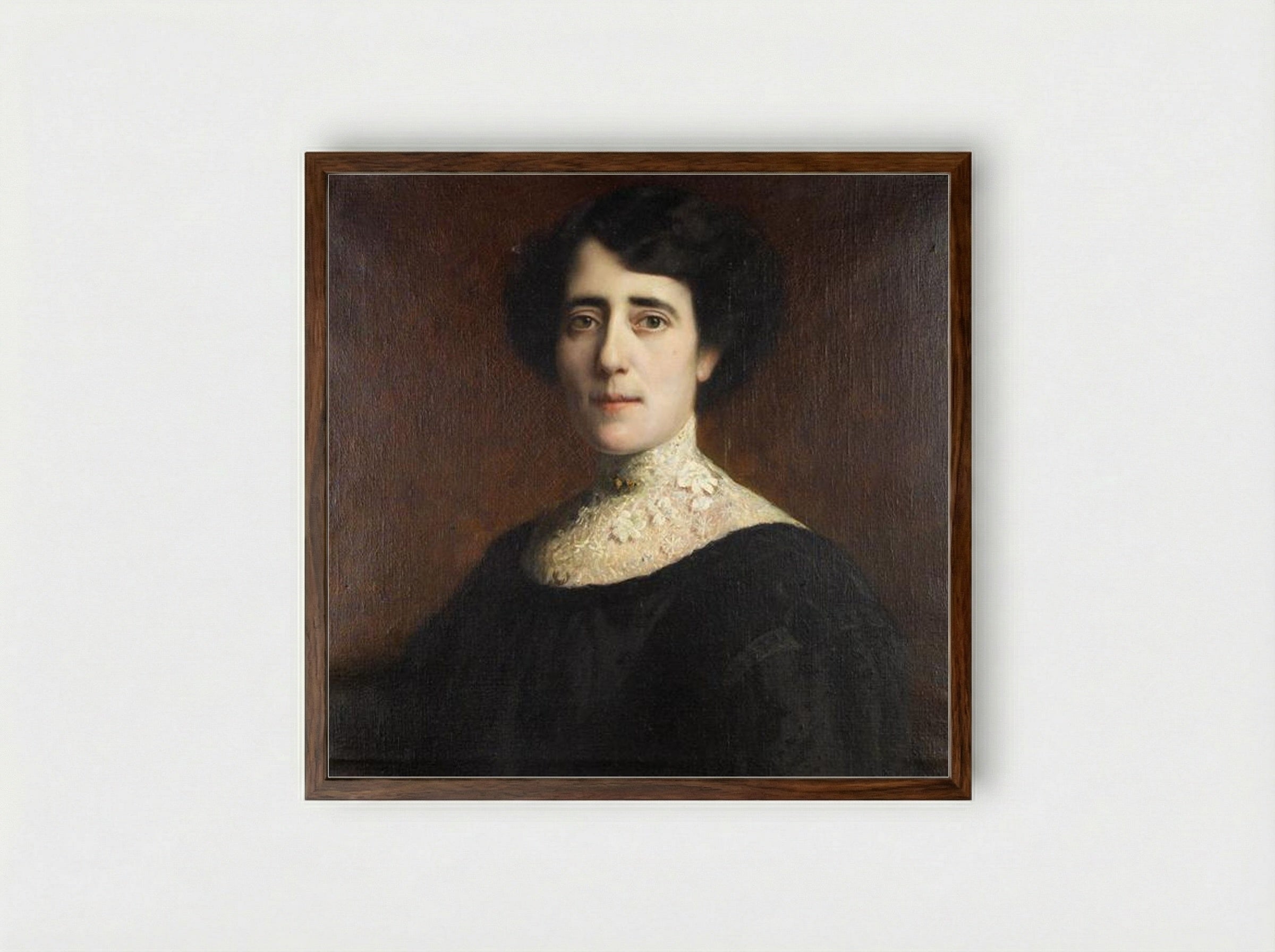 Portrait of a Lady with Lace Collar - Franz von Stuck - Framed Print Dark Wood