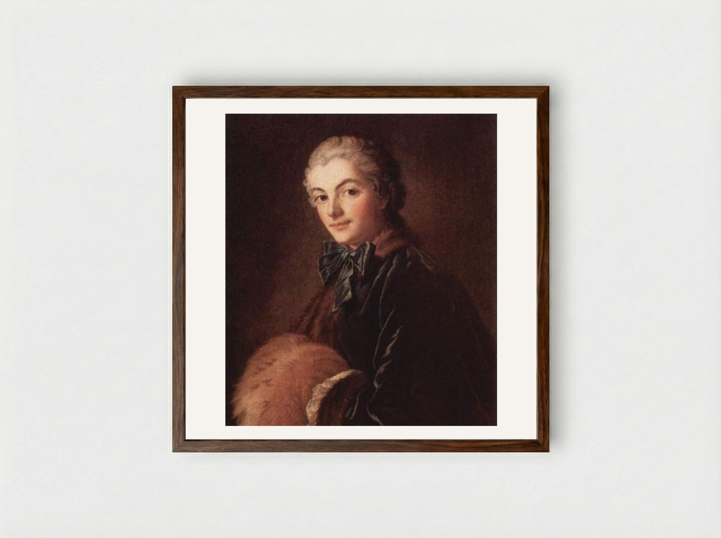 Portrait of a Lady with a Muff - François Boucher - Framed Print Dark Wood