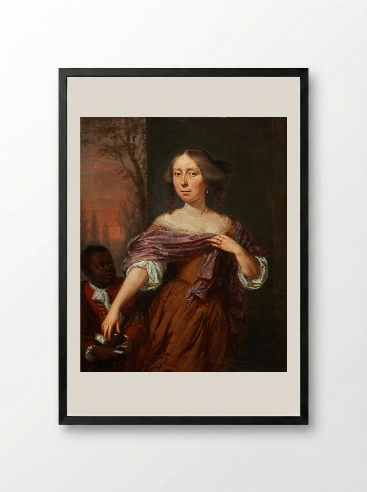 Portrait of a Lady with an Attendant - Jan Verkolje II - Framed Print Black