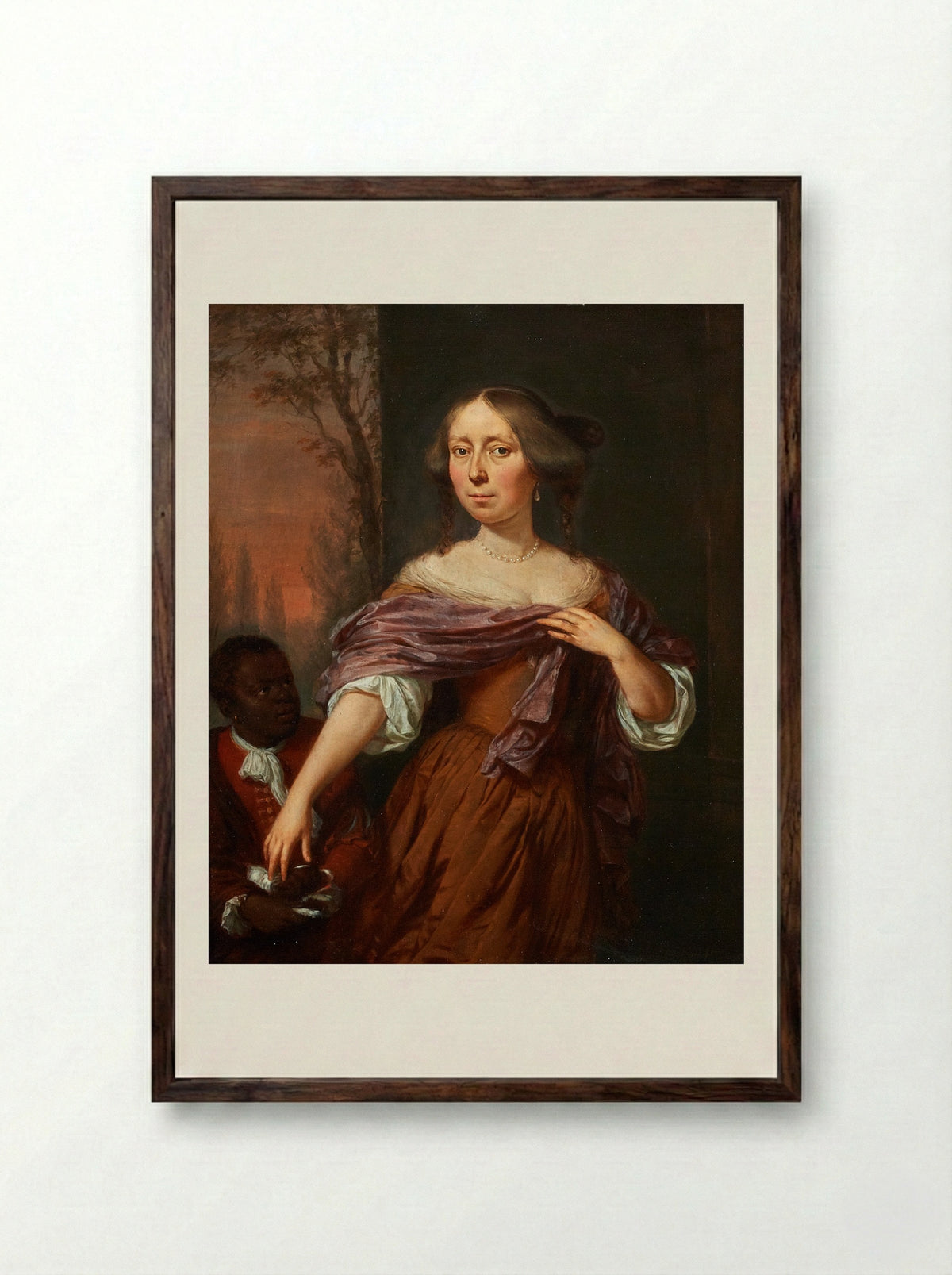 Portrait of a Lady with an Attendant - Jan Verkolje II - Framed Print Dark Wood