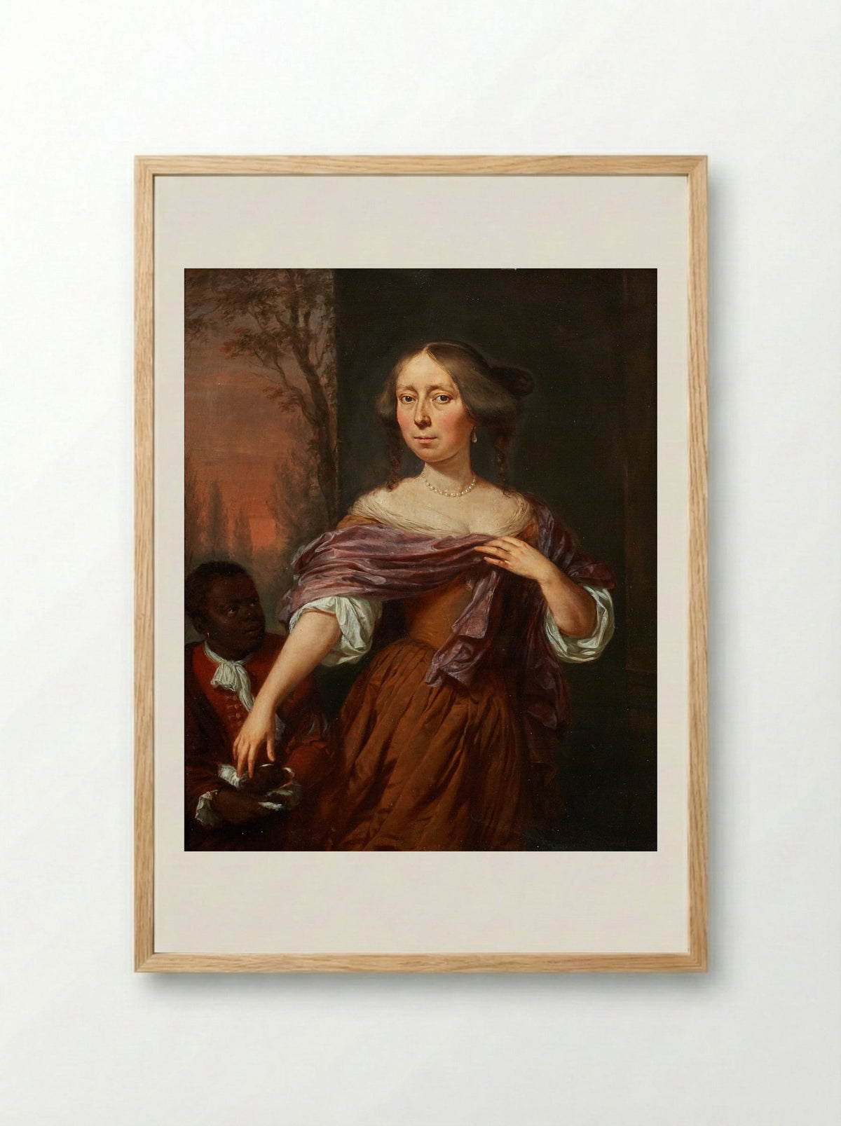 Portrait of a Lady with an Attendant - Jan Verkolje II - Framed Print Wood
