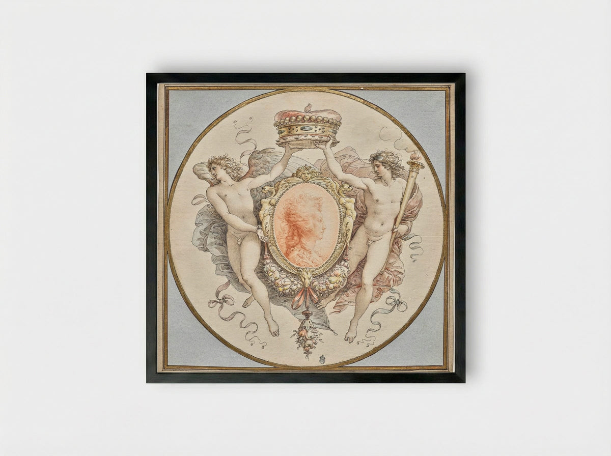 Portrait of a Lady with an Elaborate Cartouche - Giuseppe Cades - Framed Print Black