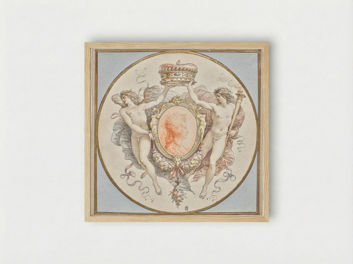 Portrait of a Lady with an Elaborate Cartouche - Giuseppe Cades - Framed Print Wood
