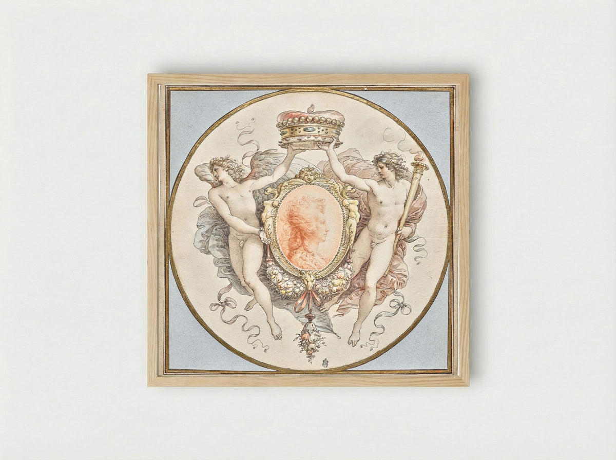 Portrait of a Lady with an Elaborate Cartouche - Giuseppe Cades - Framed Print Wood