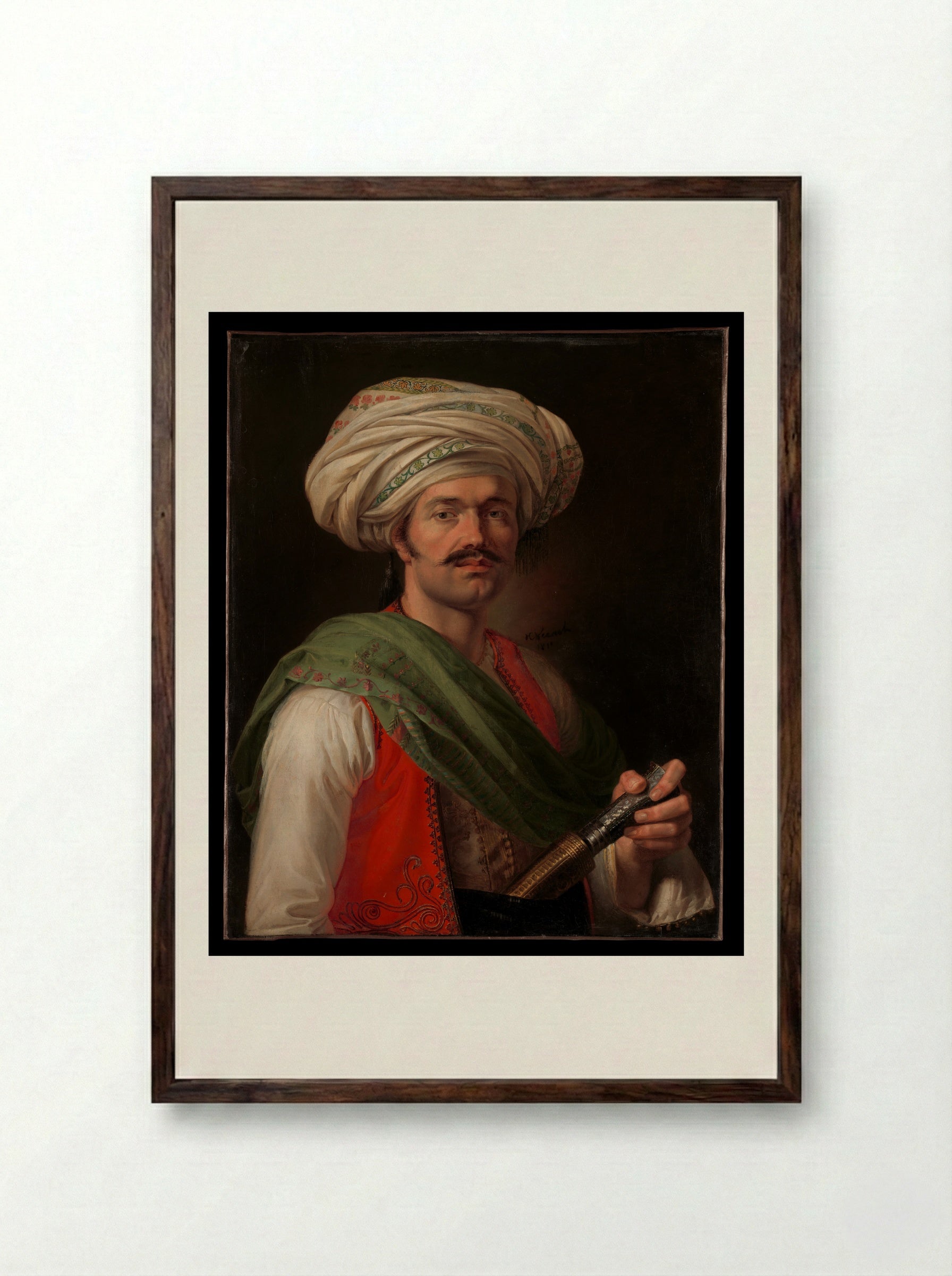 Portrait of a Mamelouk - Horace Vernet - Framed Print Dark Wood