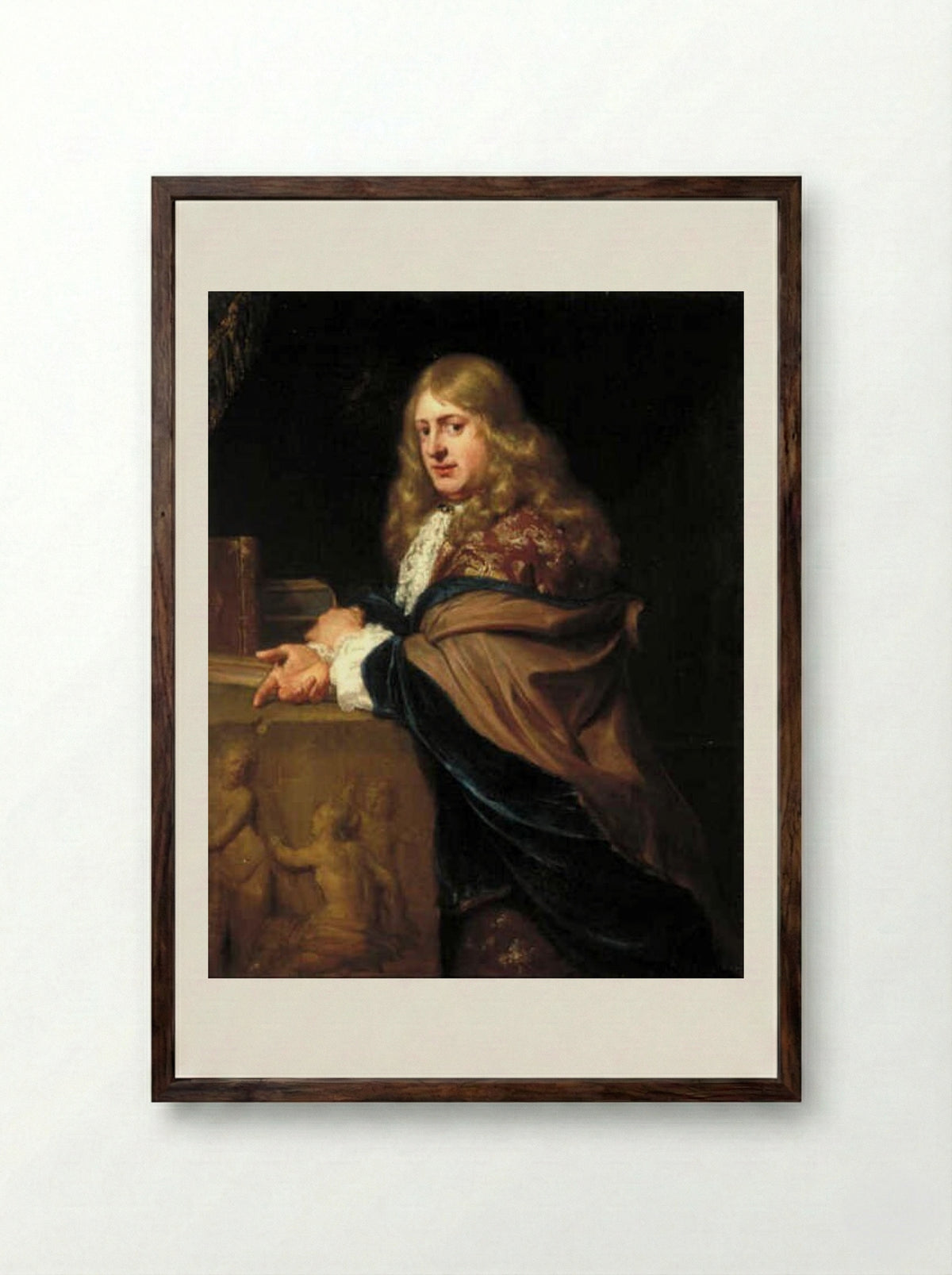 Portrait of a Man Leaning on a Relief - David van der Plas - Framed Print Dark Wood