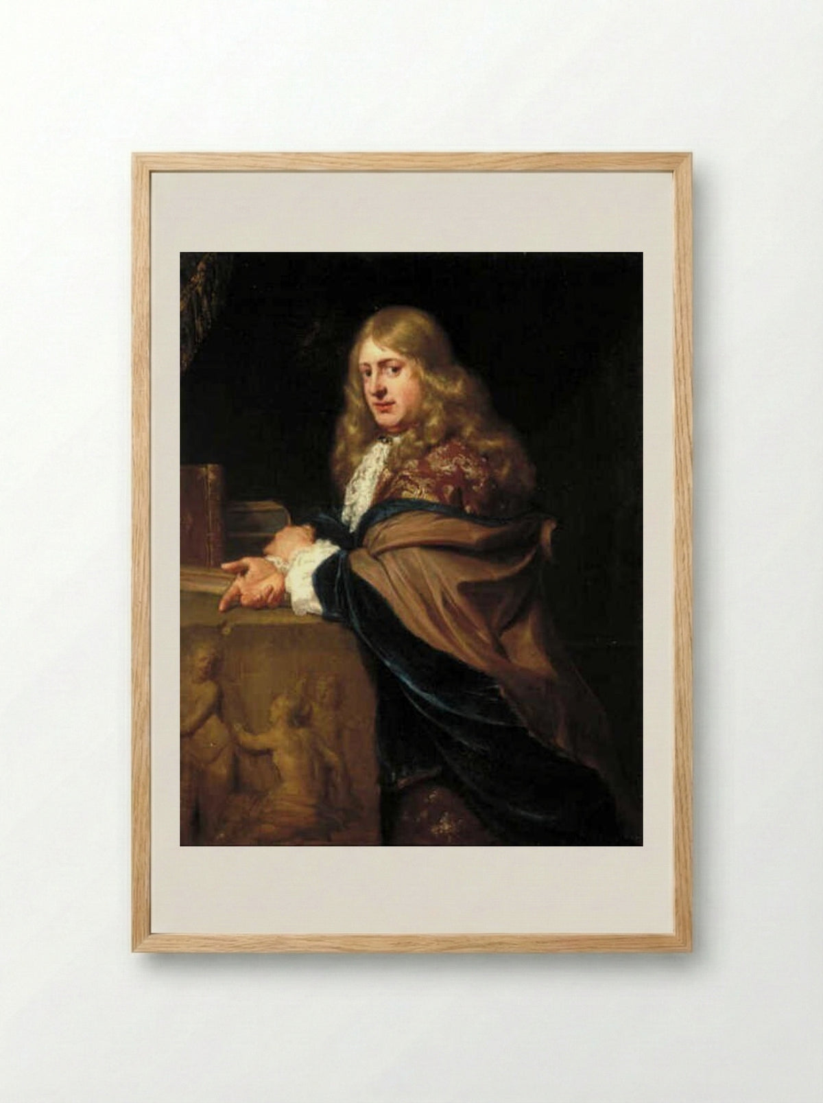 Portrait of a Man Leaning on a Relief - David van der Plas - Framed Print Wood