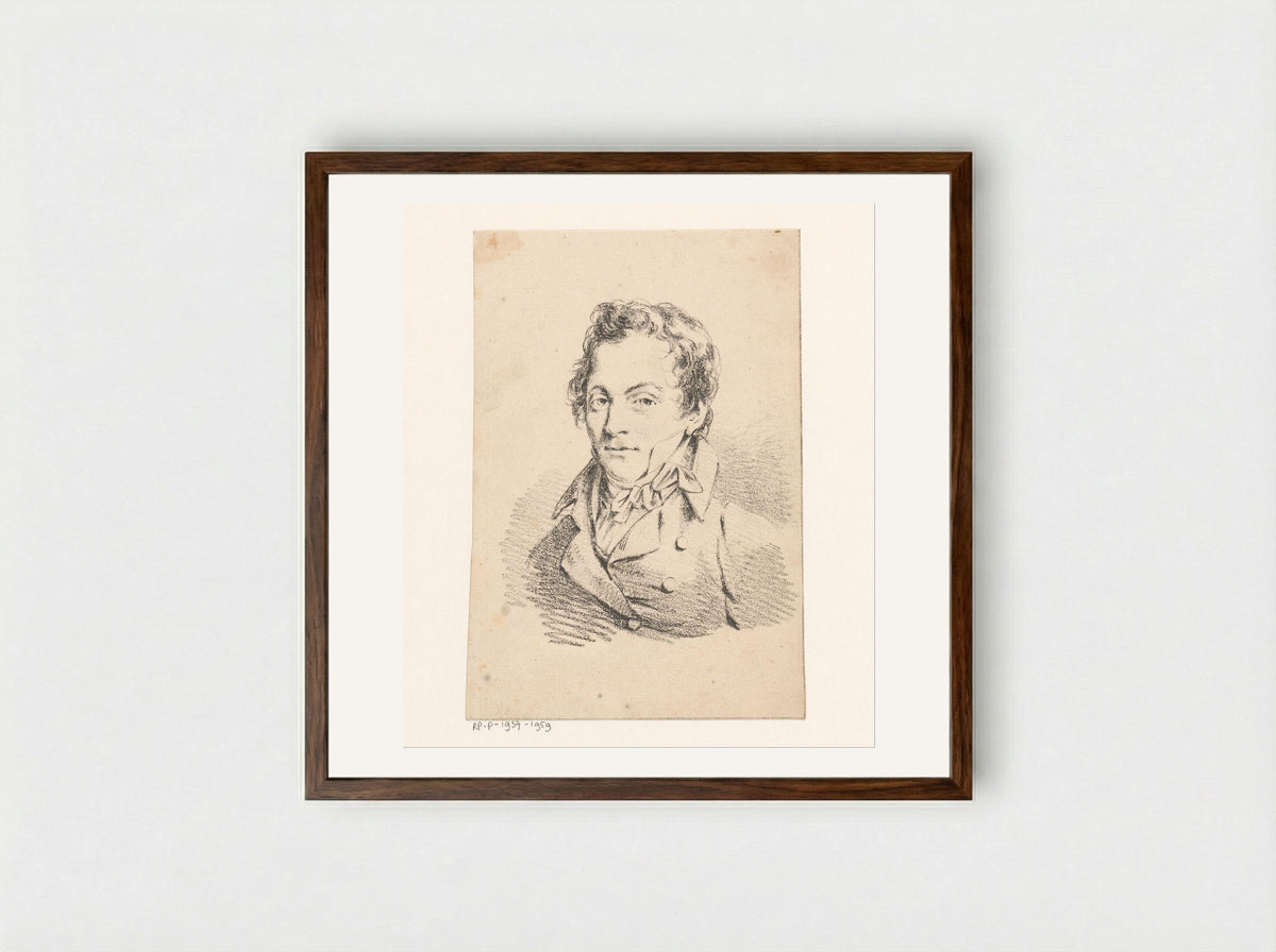 Portrait of a Man, Possibly a Self-Portrait - Jean Augustin Daiwaille - Framed Print Dark Wood