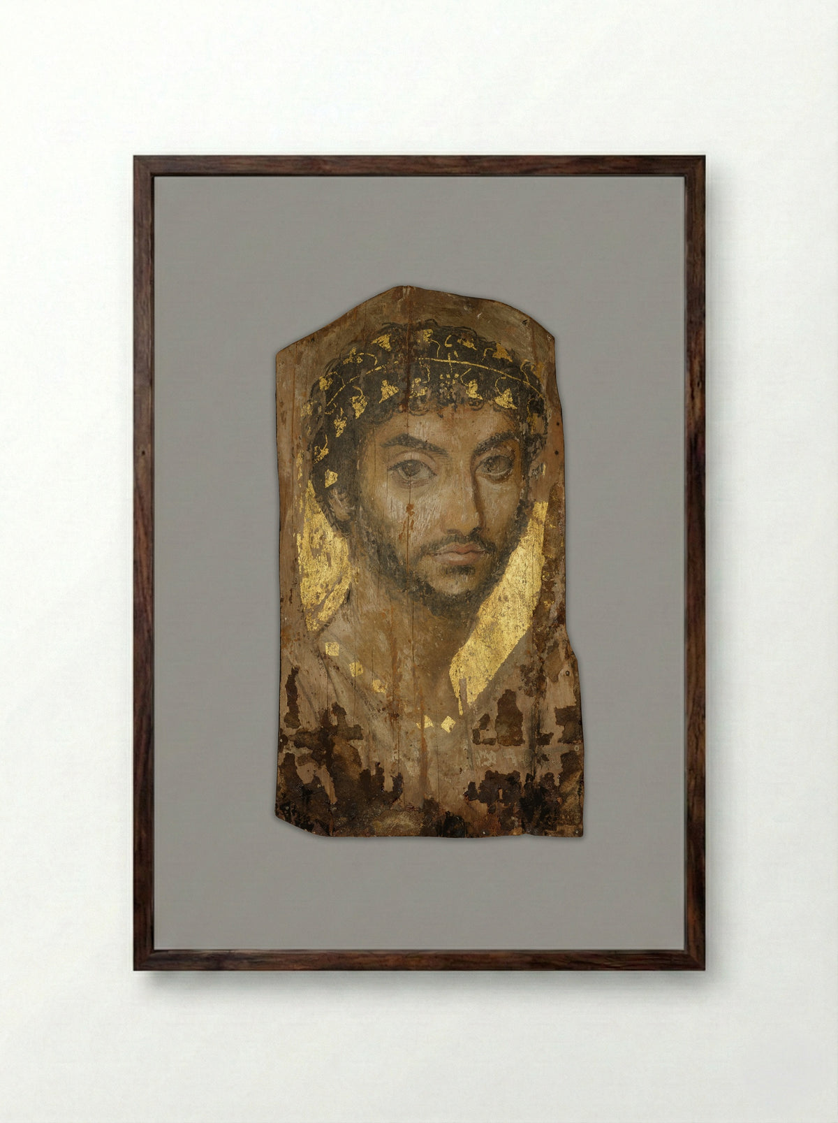 Portrait of a Man Wearing an Ivy Wreath - Ancient Egyptian - Framed Print Dark Wood