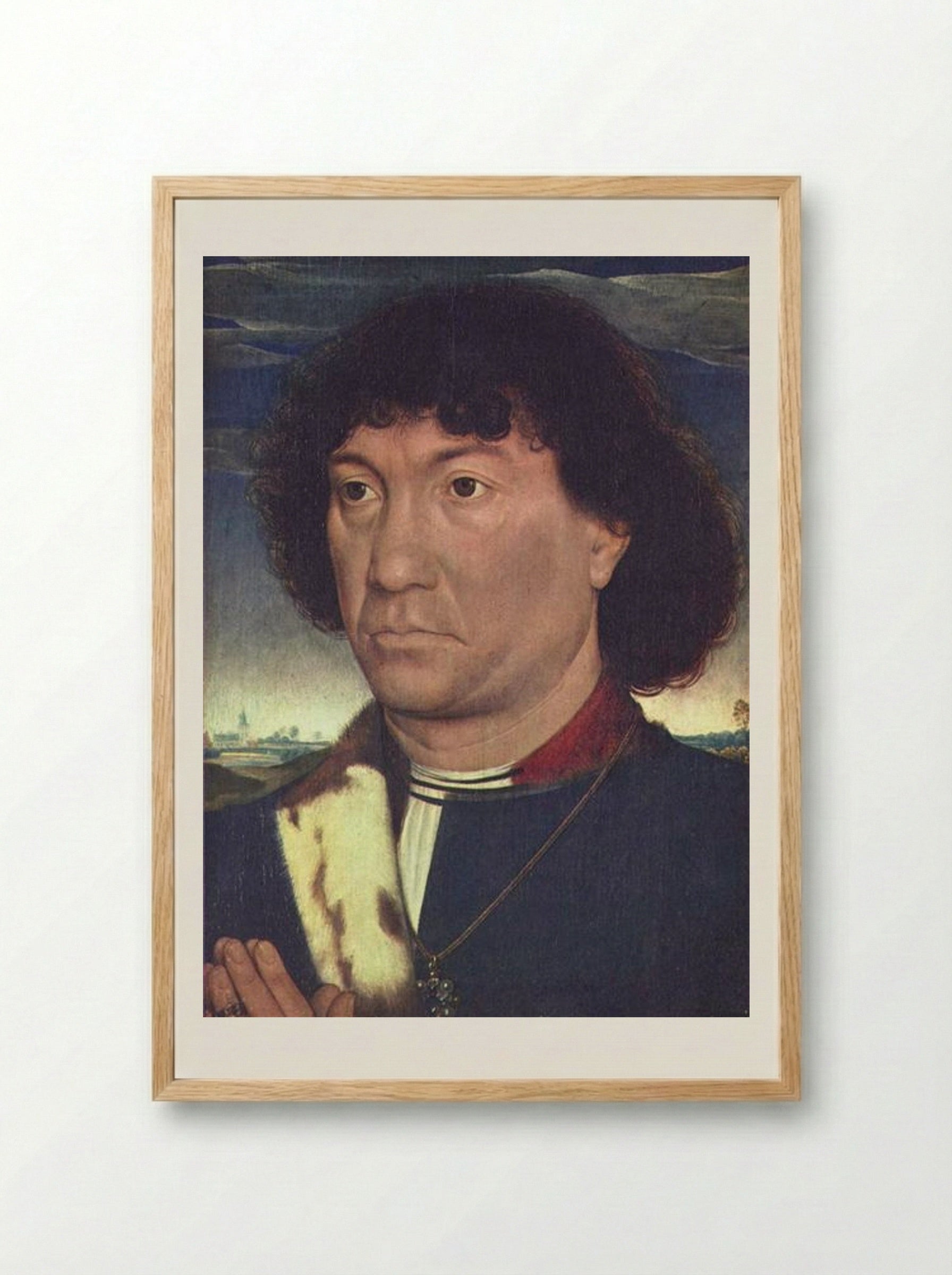 Portrait of a Man at Prayer - Hans Memling - Framed Print Wood
