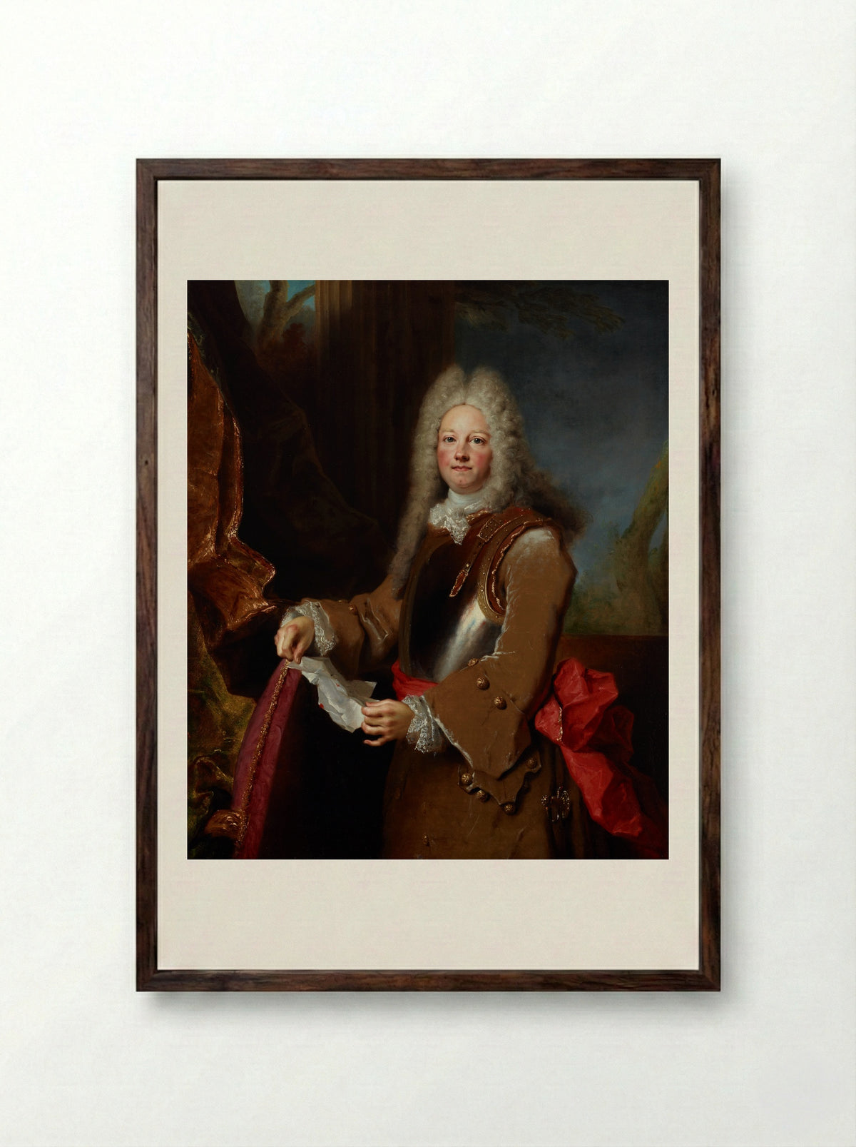 Portrait of a Man in Armour - Nicolas de Largillierre - Framed Print Dark Wood