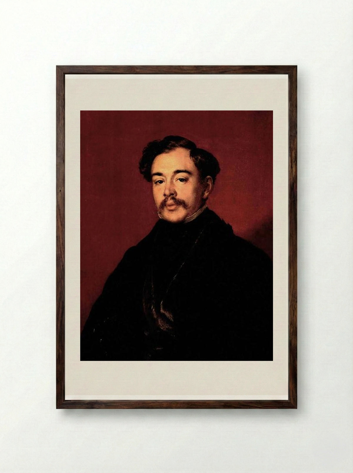 Portrait of a Man in a Black Coat - Vasily Tropinin - Framed Print Dark Wood