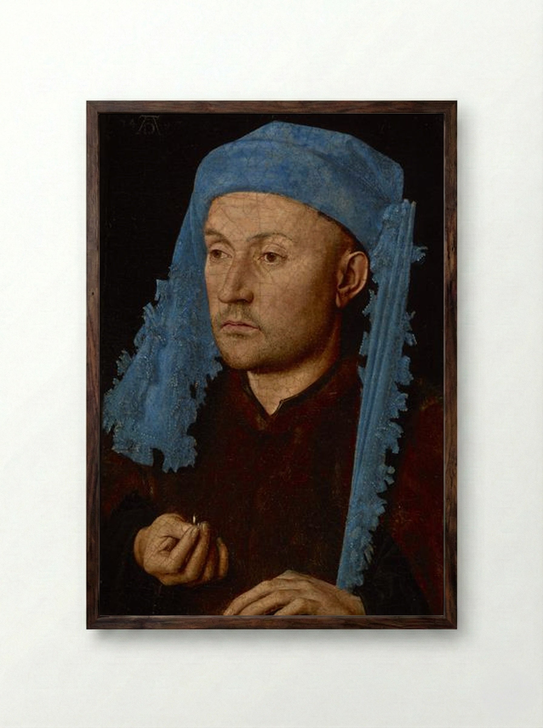 Portrait of a Man in a Blue Turban - Albrecht Dürer - Framed Print Dark Wood