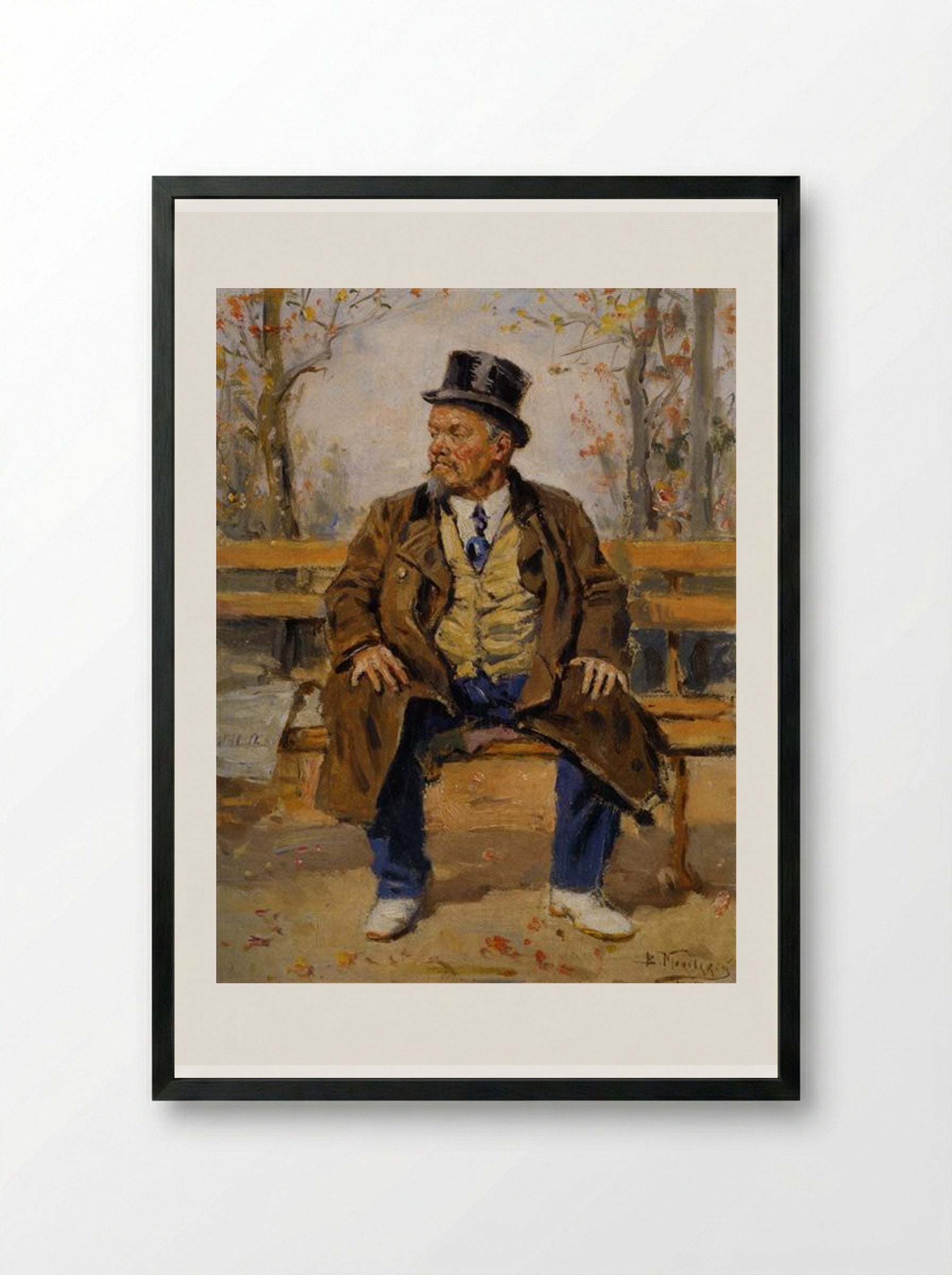Portrait of a Man on a Park Bench - Vladimir Makovsky - Framed Print Black
