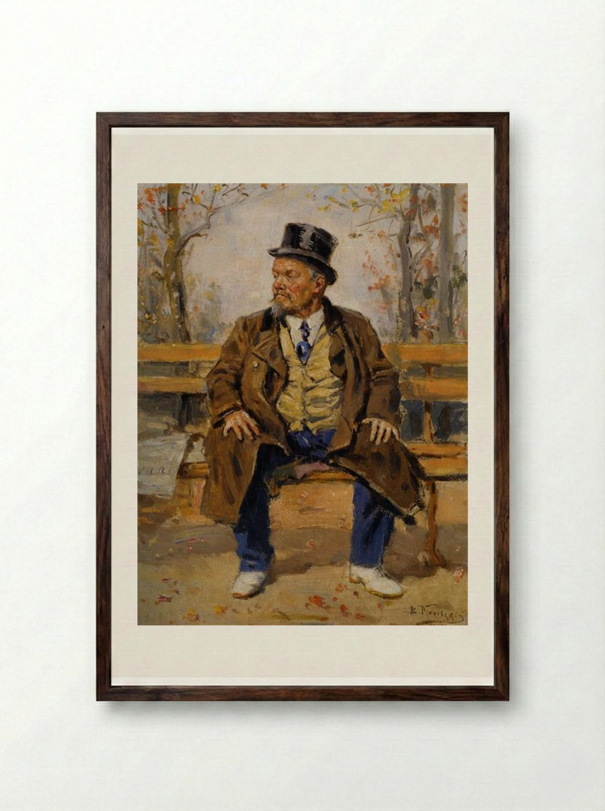 Portrait of a Man on a Park Bench - Vladimir Makovsky - Framed Print Dark Wood