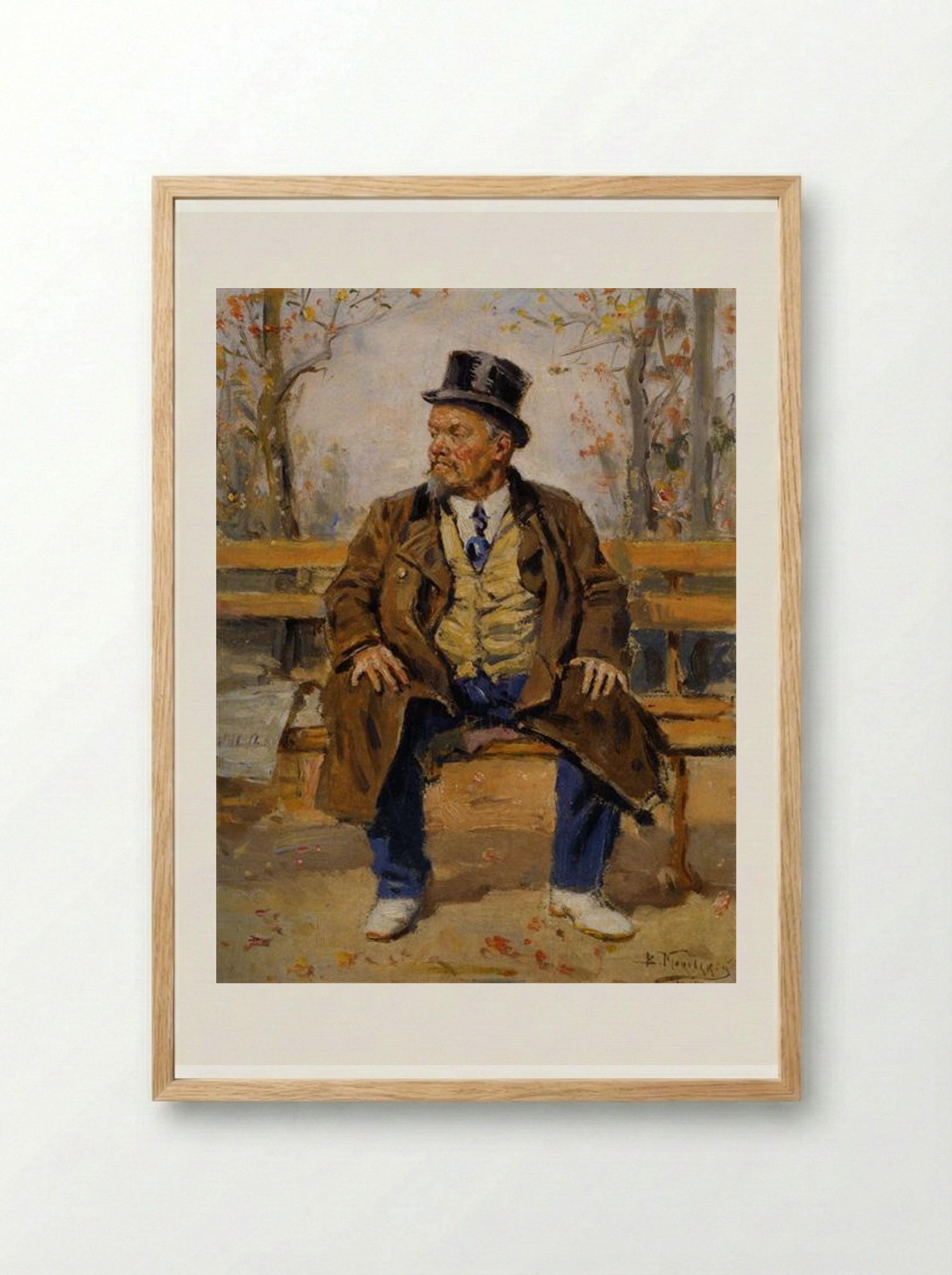 Portrait of a Man on a Park Bench - Vladimir Makovsky - Framed Print Wood