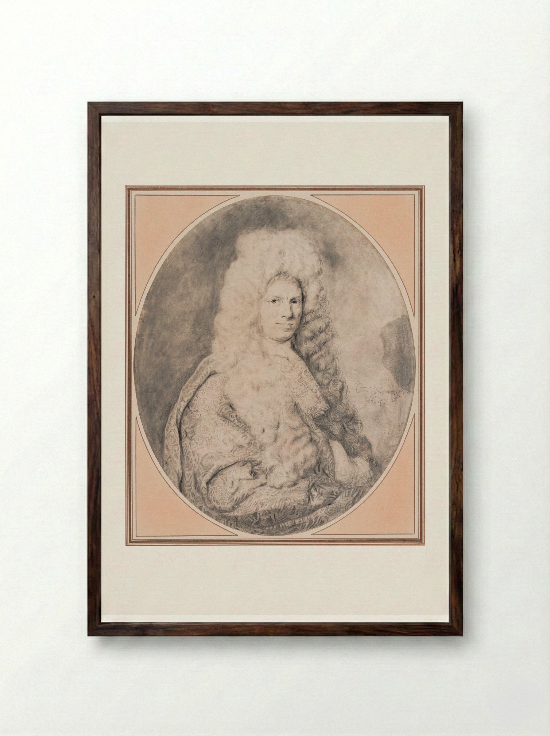 Portrait of a Man, perhaps Simon van Slingelandt - Cornelis Dusart - Framed Print Dark Wood