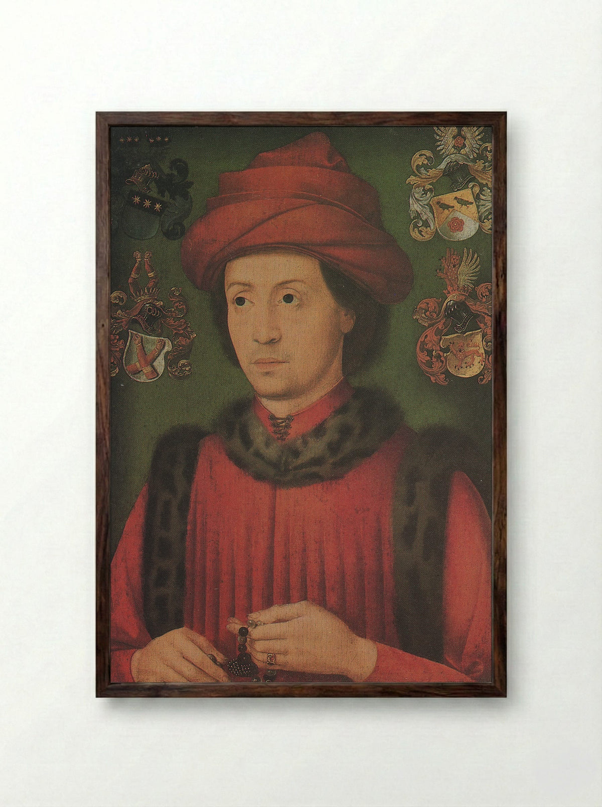 Portrait of a Man, traditionally said to be Roger, Count Blitterswyk-Geldern - Bartholomaeus Bruyn the Elder - Framed Print Dark Wood