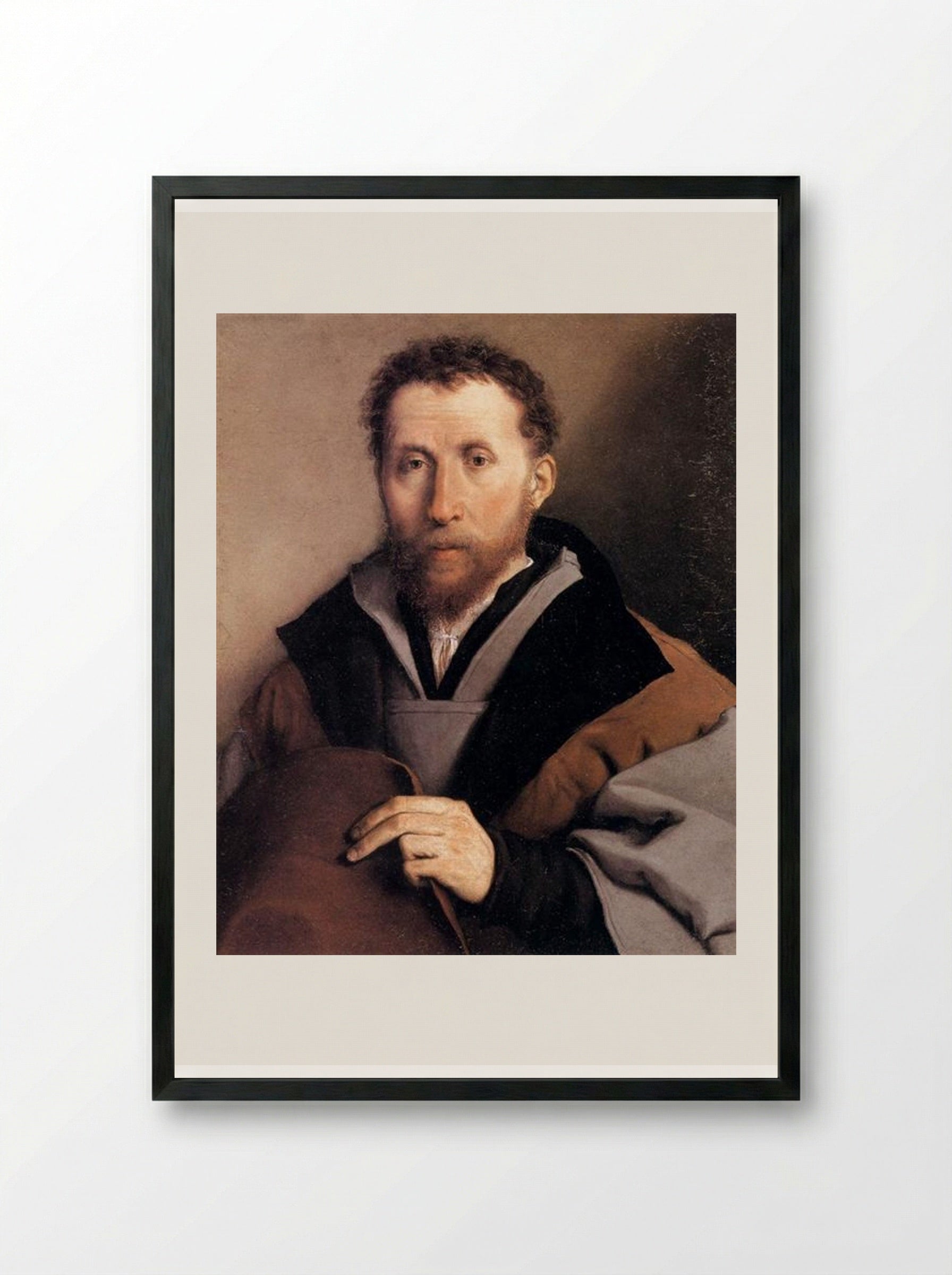 Portrait of a Man with a Felt Hat - Lorenzo Lotto - Framed Print Black