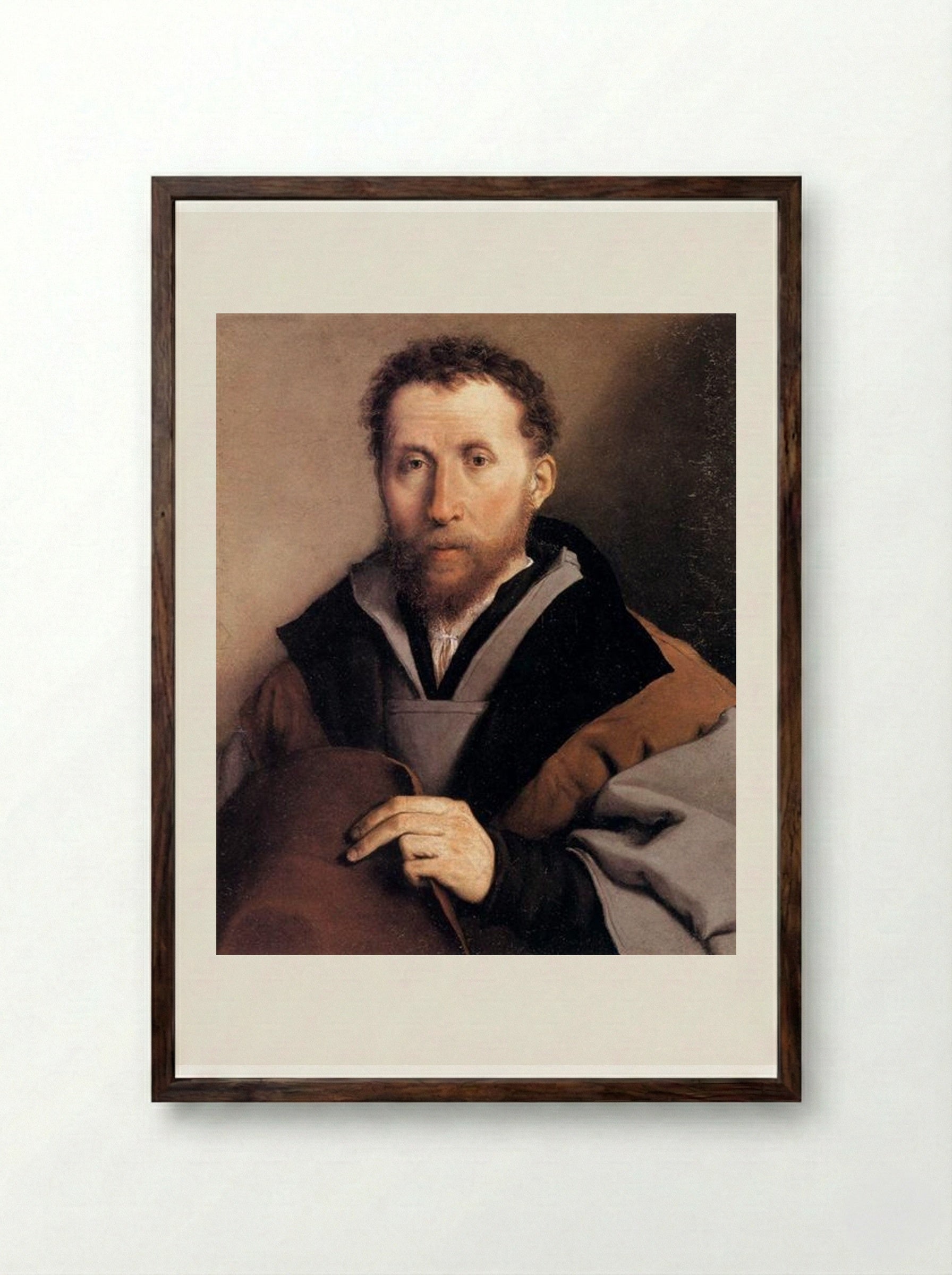 Portrait of a Man with a Felt Hat - Lorenzo Lotto - Framed Print Dark Wood