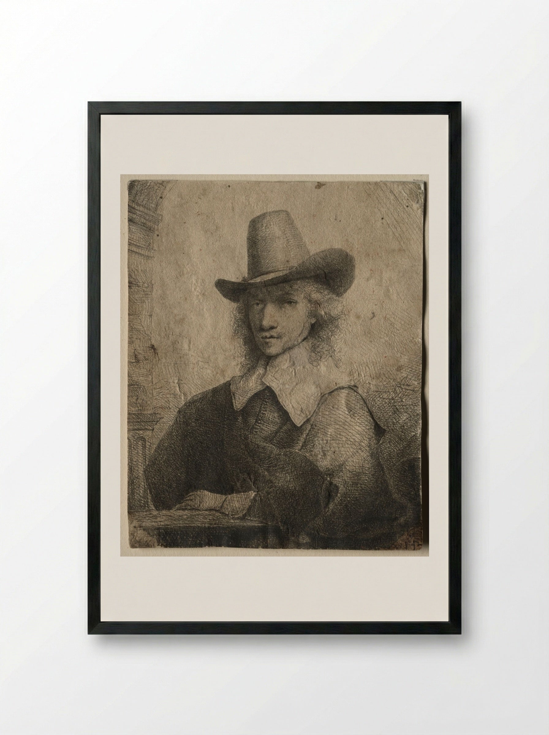 Portrait of a Man with a High Hat - Ferdinand Bol - Framed Print Black
