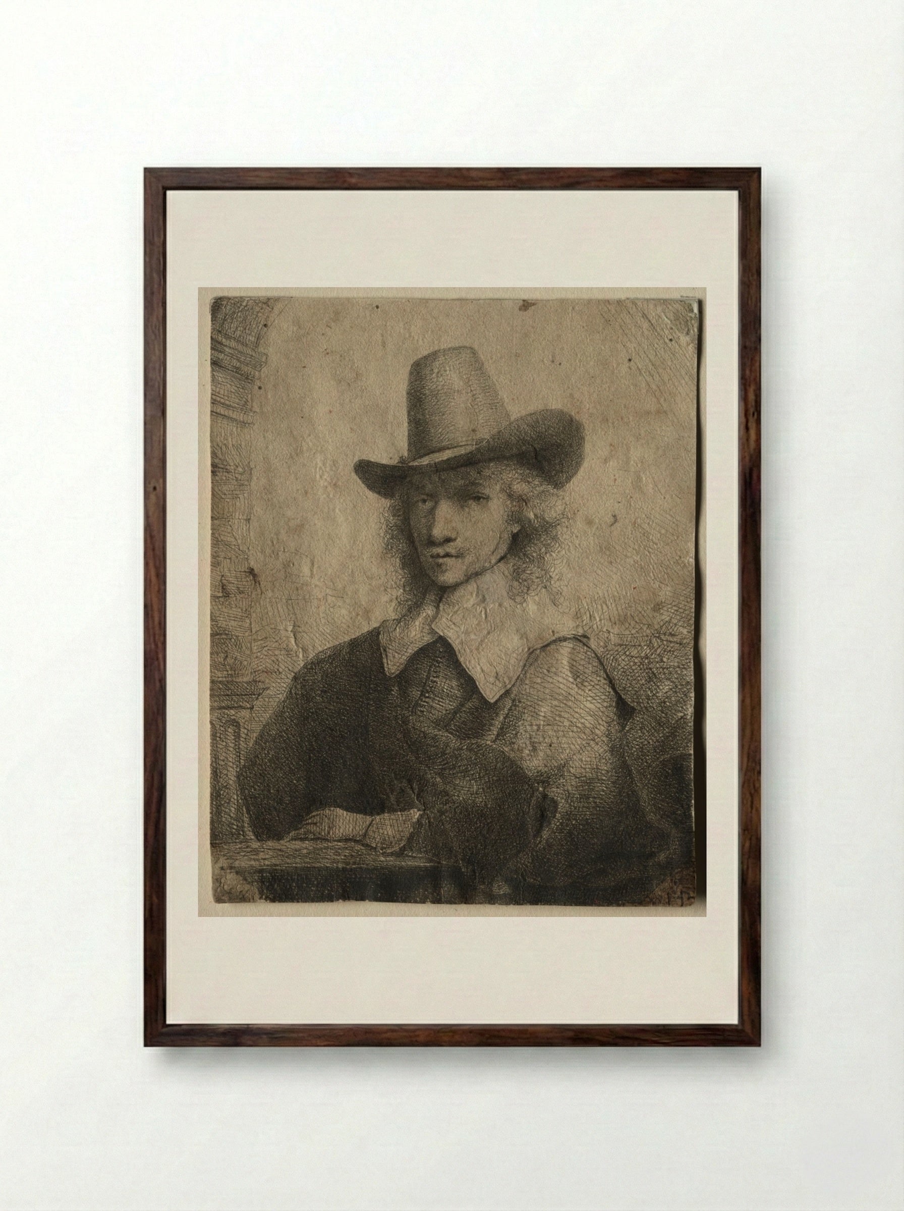 Portrait of a Man with a High Hat - Ferdinand Bol - Framed Print Dark Wood