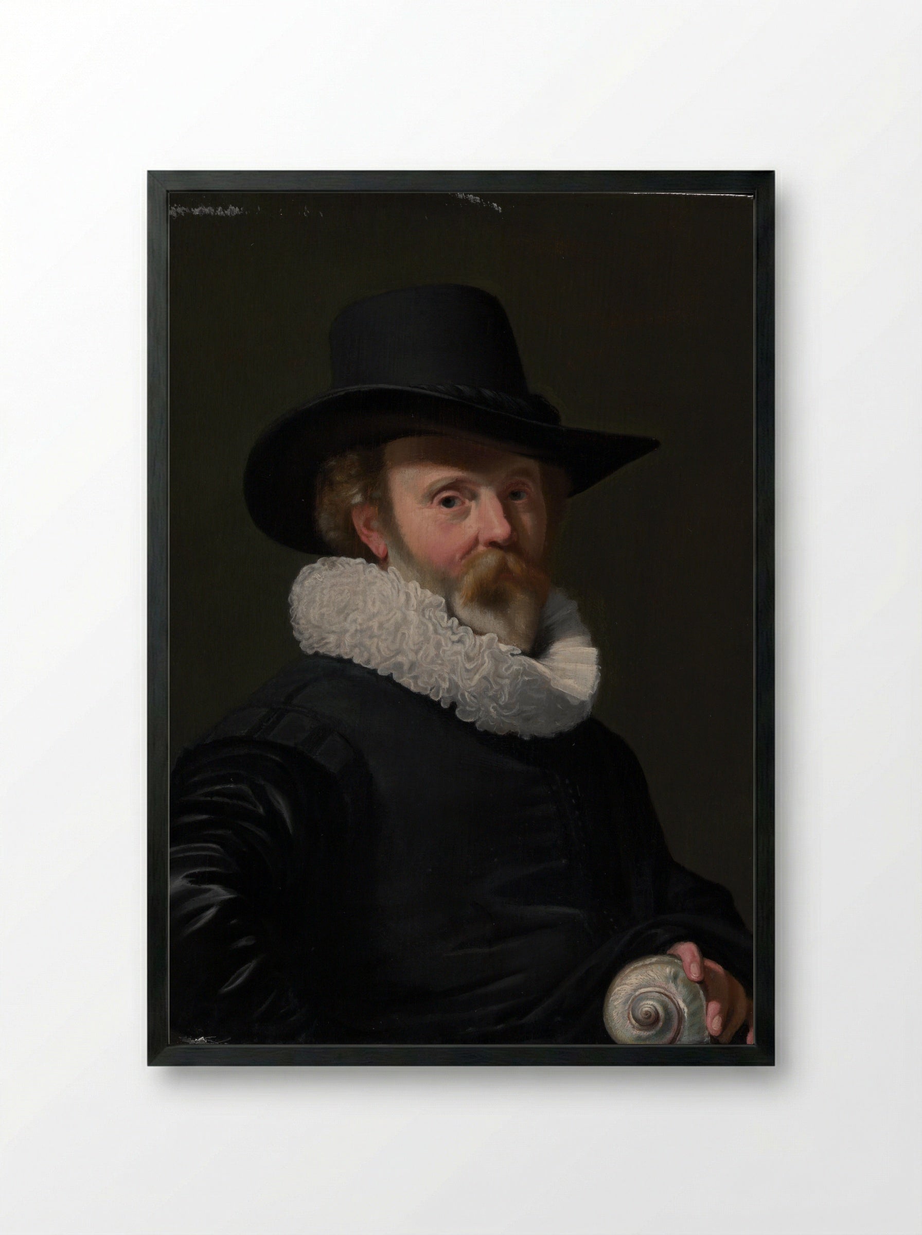 Portrait of a Man with a Shell - Thomas de Keyser - Framed Print Black